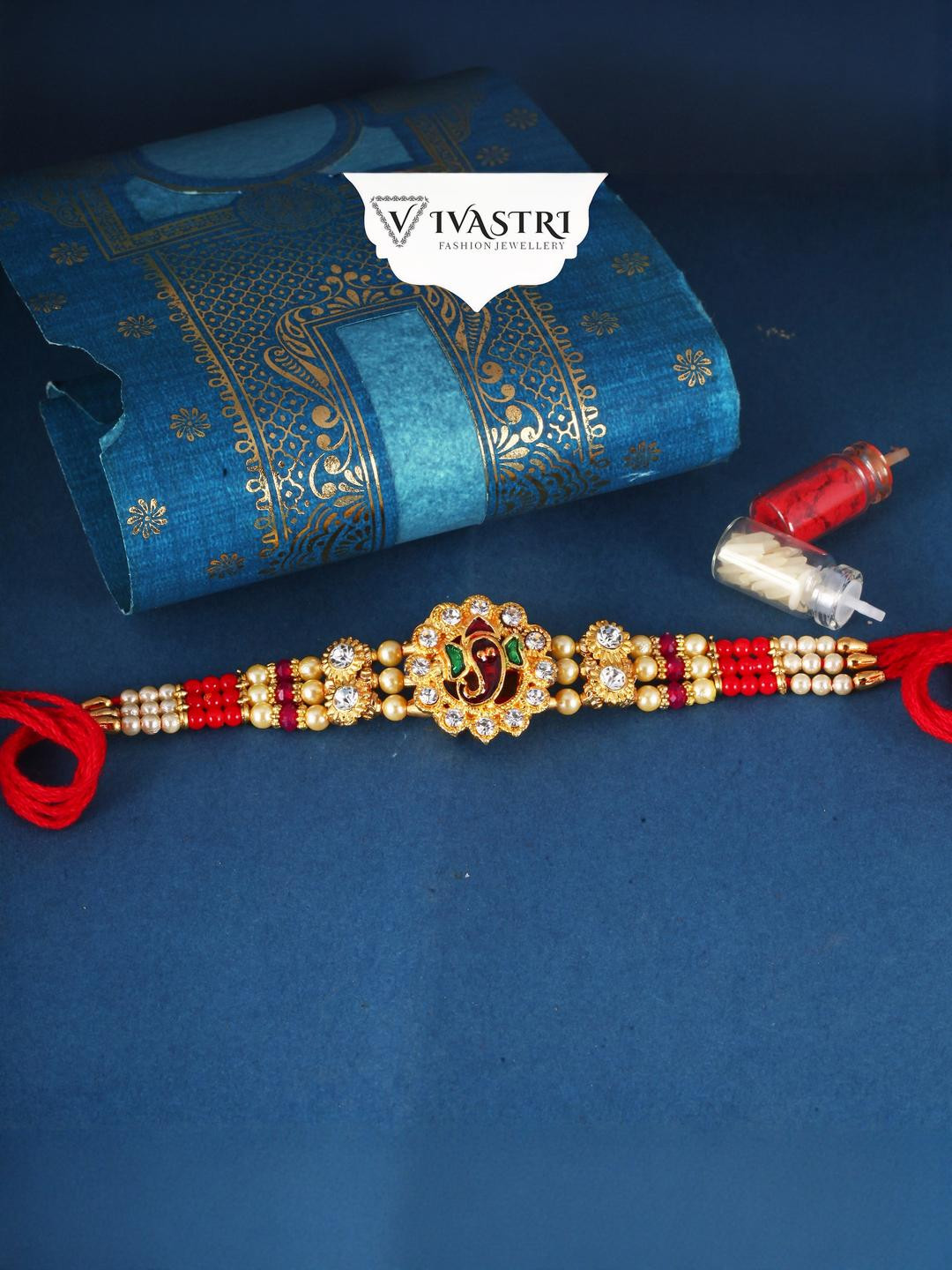 Vivastri CZ stone Gold and Rhodium Plated Alloy Rakhi for Lovely Brother [VIVA1190RKG]