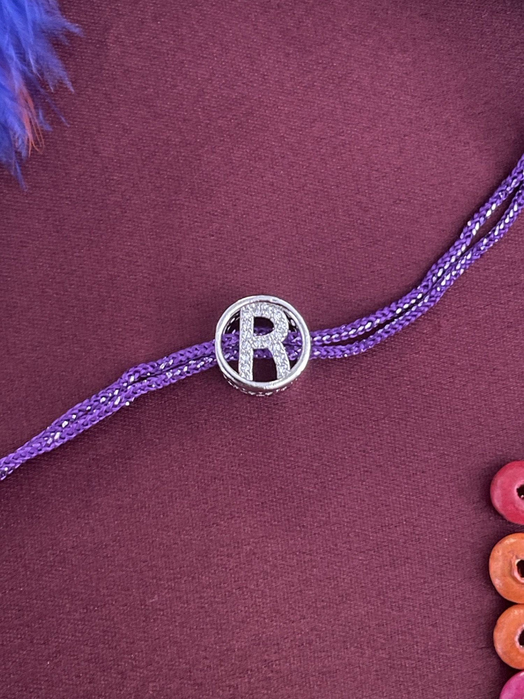 Digital Dress Room R Letter American Diamond Studded Thread Rakhi