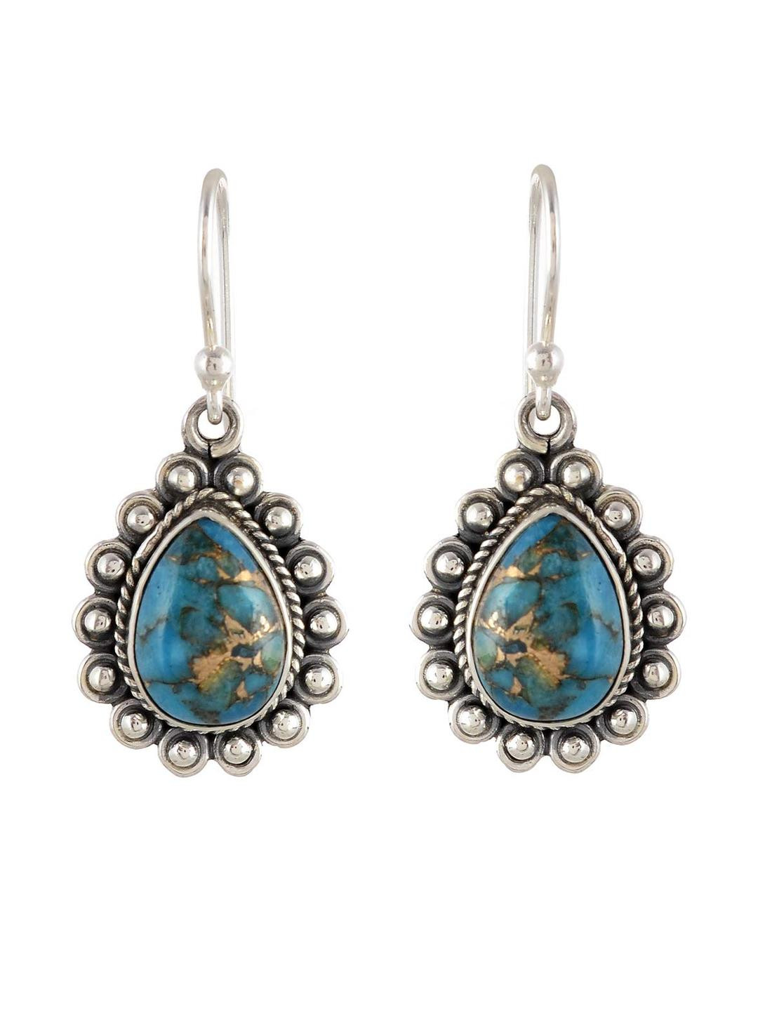 Silver Planets 92.5-925 Sterling Silver Turquoise Stone Dangle & Drop Earring for Women and Girls