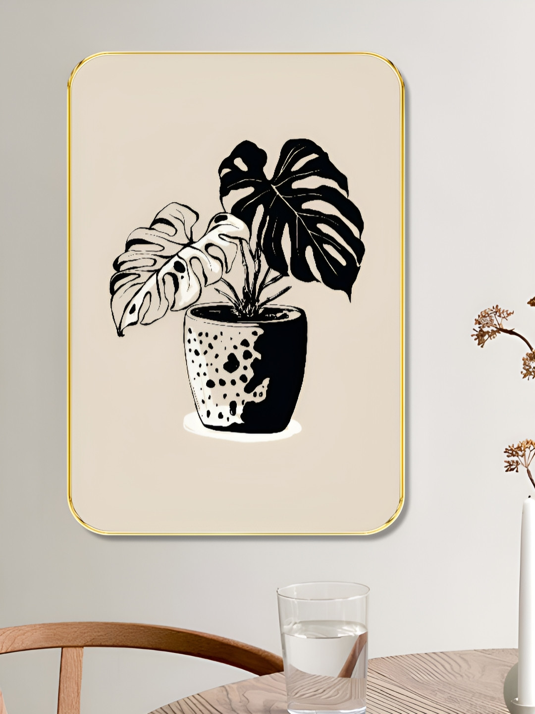 SAF Brown & Black Boho Monstera Plant Printed MDF Wooden Wall Art