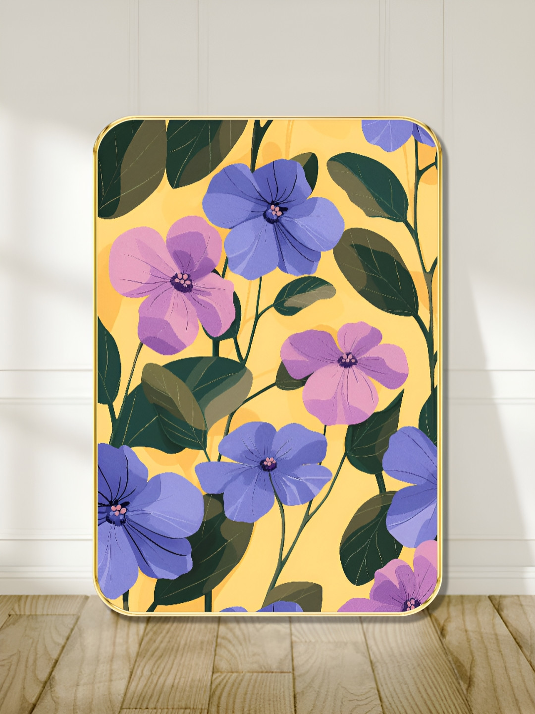 SAF Yellow & Purple Vibrant Purple Floral Printed MDF Wooden Wall Art
