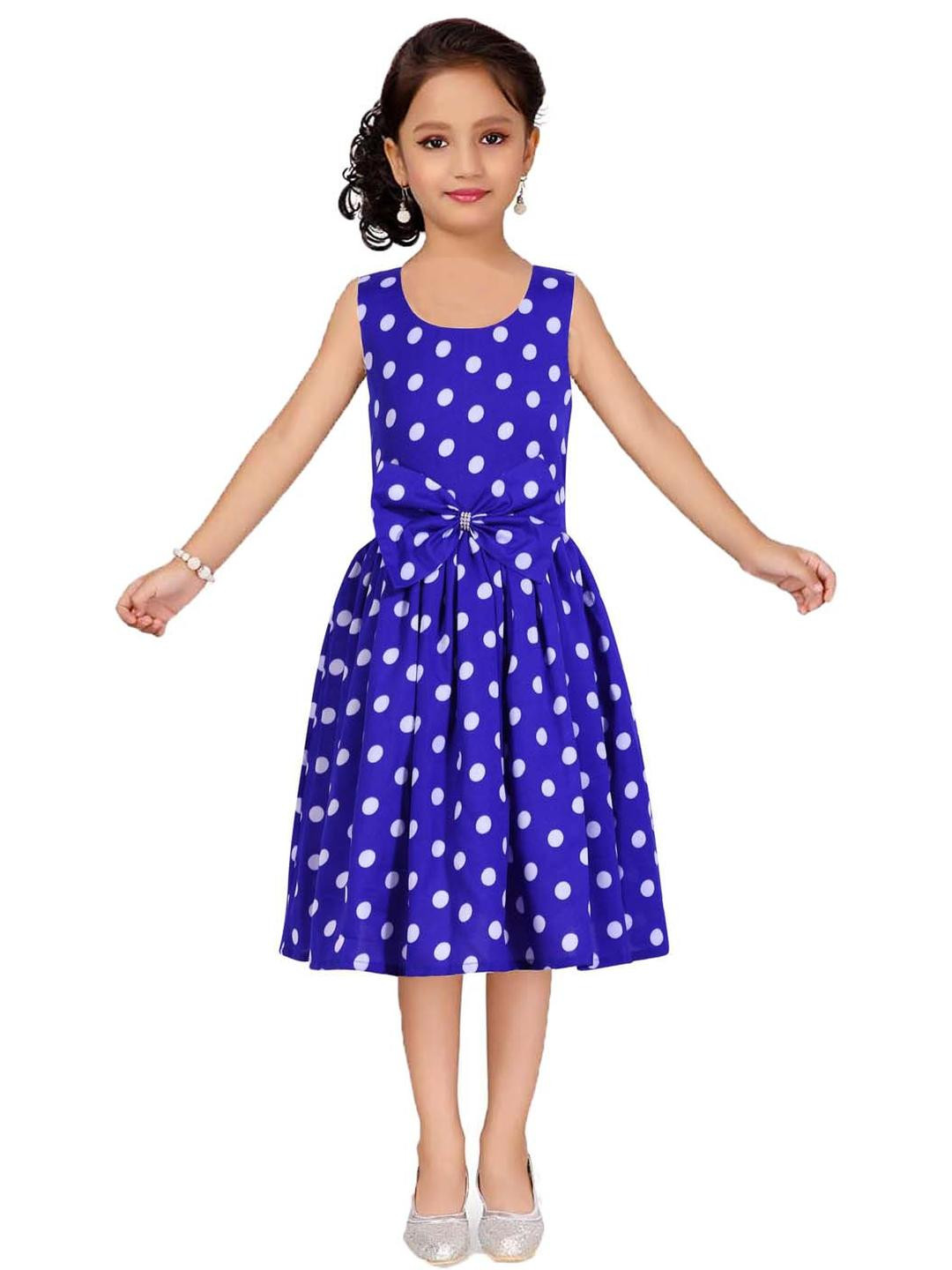 Shahina Fashion Girl Blue & White Mini Polka Dot Print Sleeveless Dress