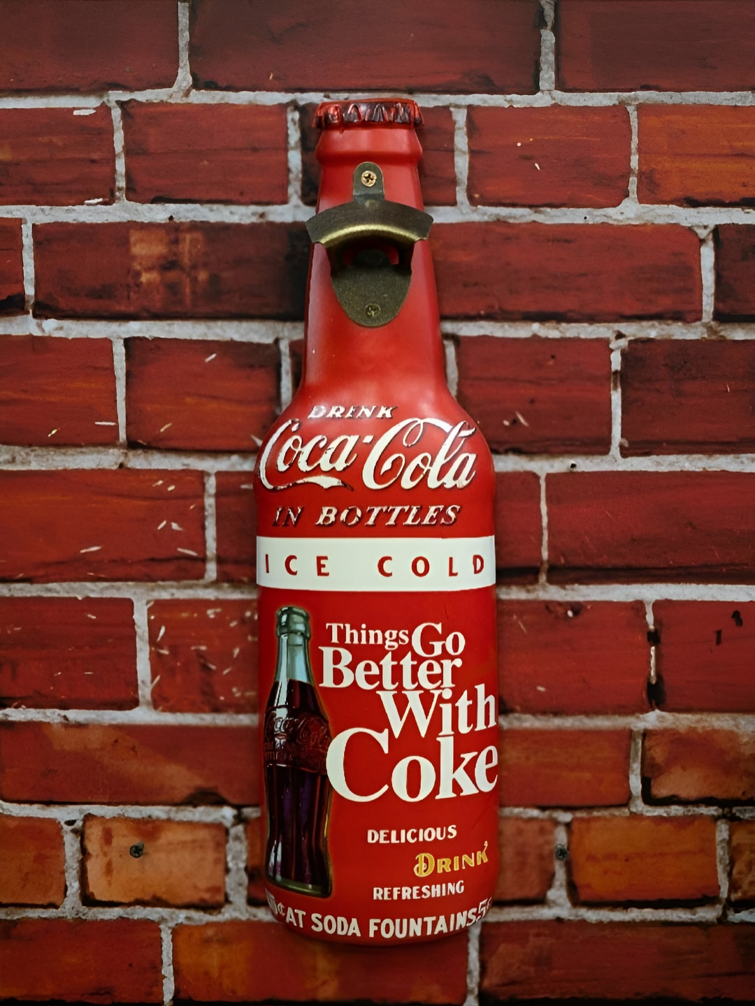 eazy wagon White & Red Metal Ice Cold Coca Cola Bottle Opener Decor