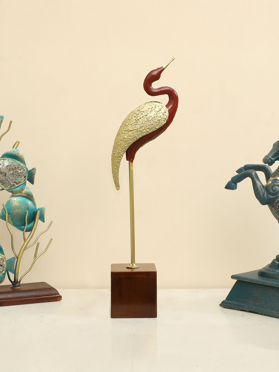vedas F-Fabo Maroon & Gold-Toned Bird Showpiece