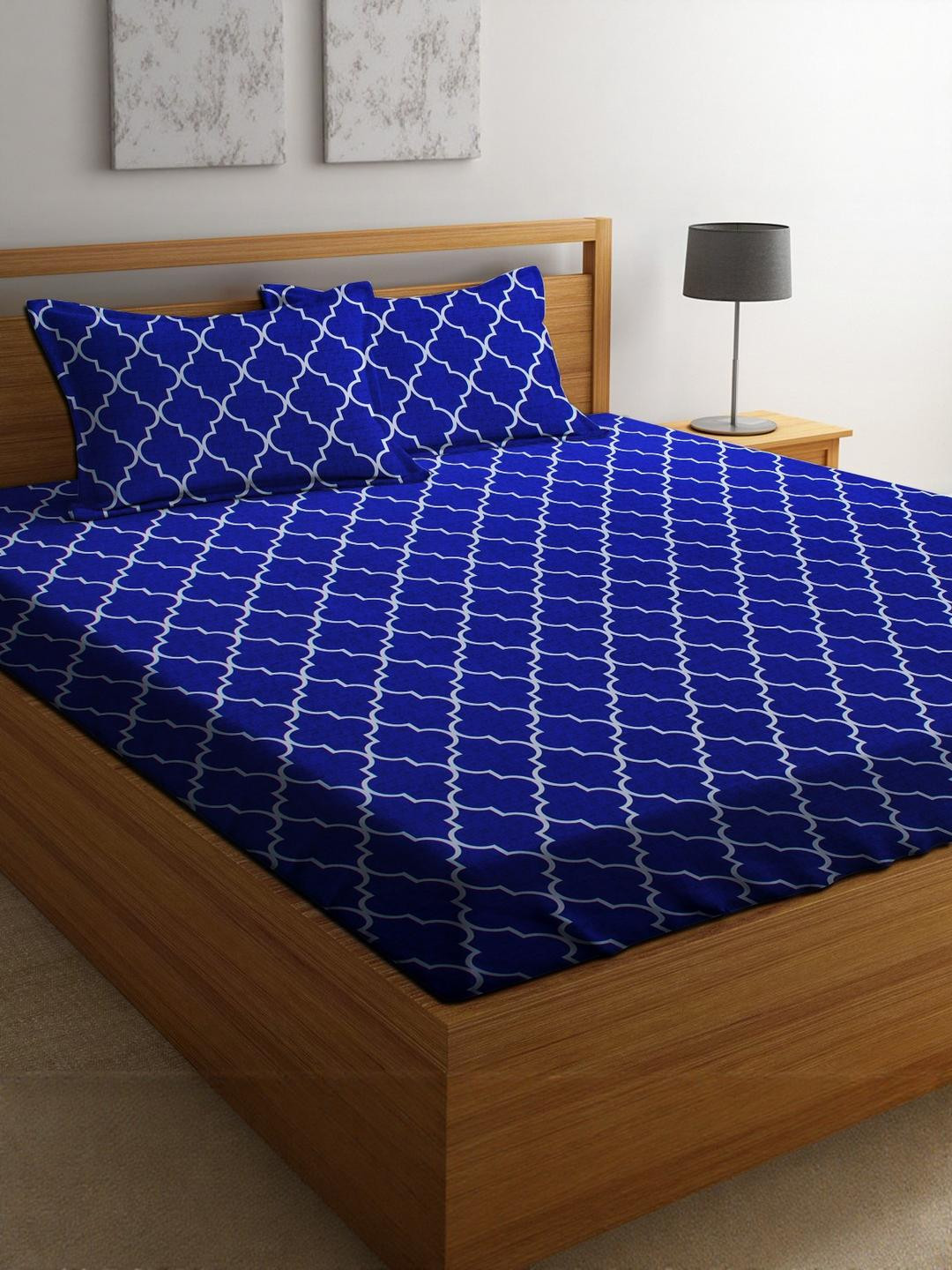 ZCI Blue 180 TC Queen Bedsheet with 2 Pillow Covers