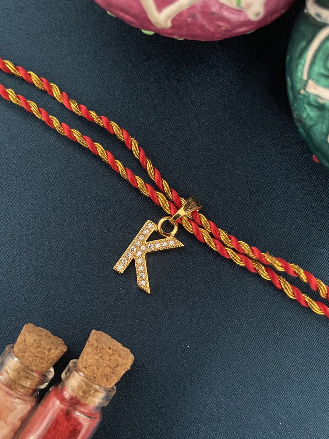 Digital Dress Room K Letter Initial American Diamond Studded Thread Rakhi