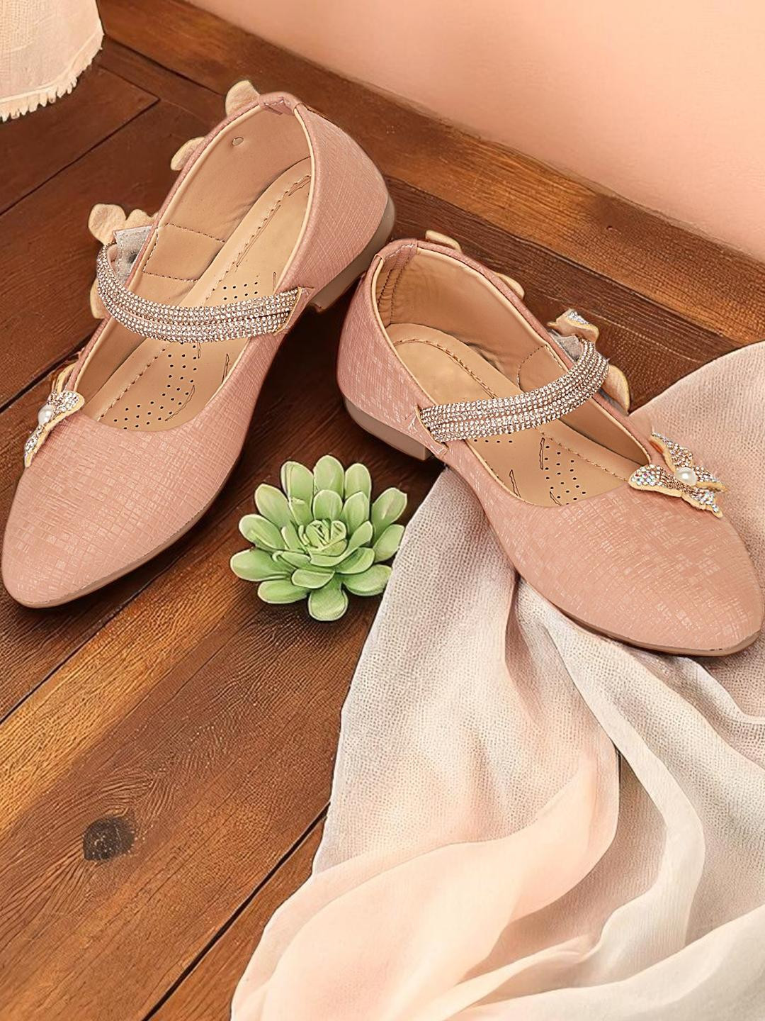 Freeplay Pink Stylish butterfly design with pearls & glitter flats bellies