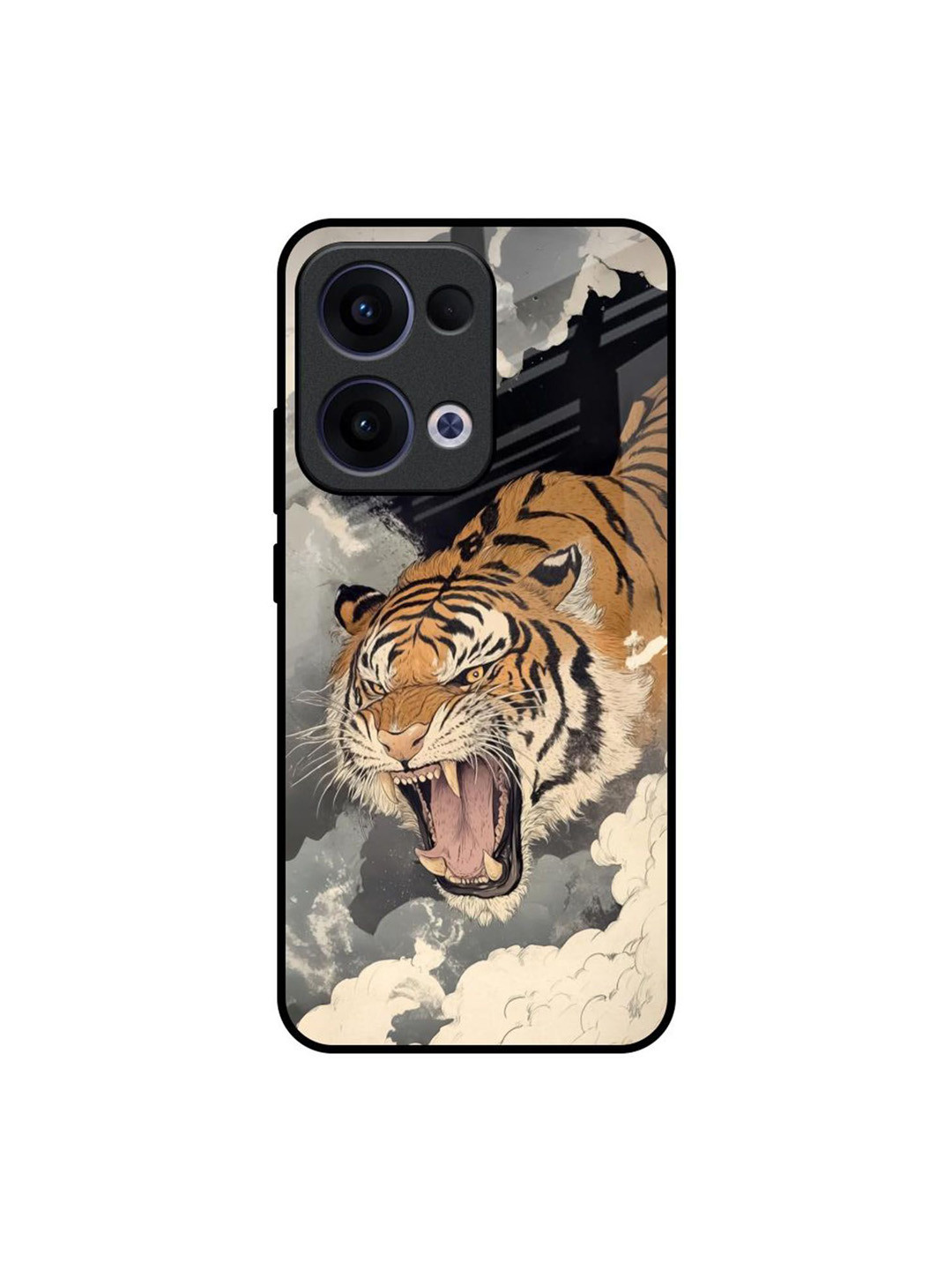 QRIOH Raging Tiger Printed Oppo Reno13 5G Glass Back Case Mobile Accessories