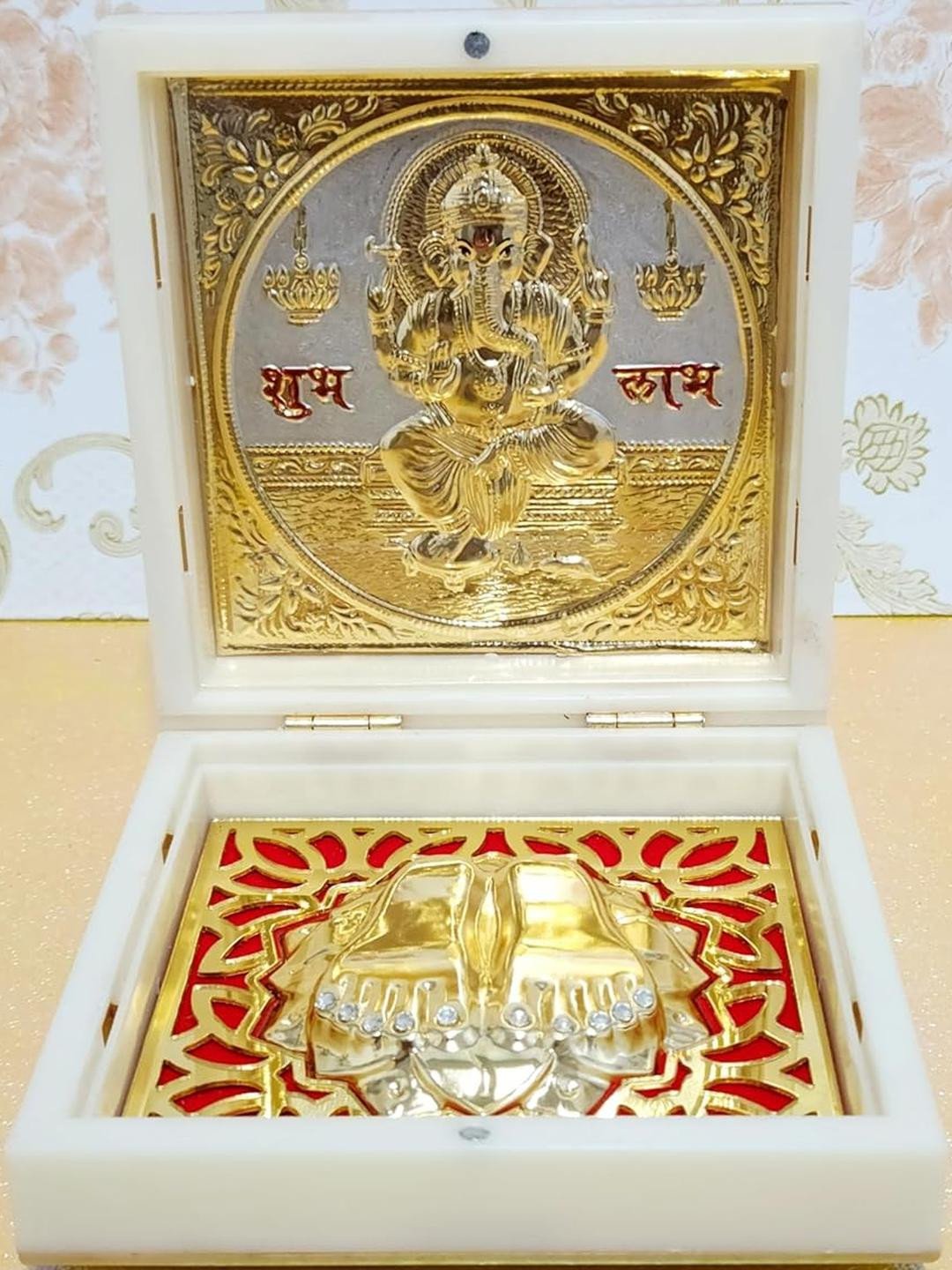Arnavira Gold-Tone Ganesh Charan Paduka Pooja Box