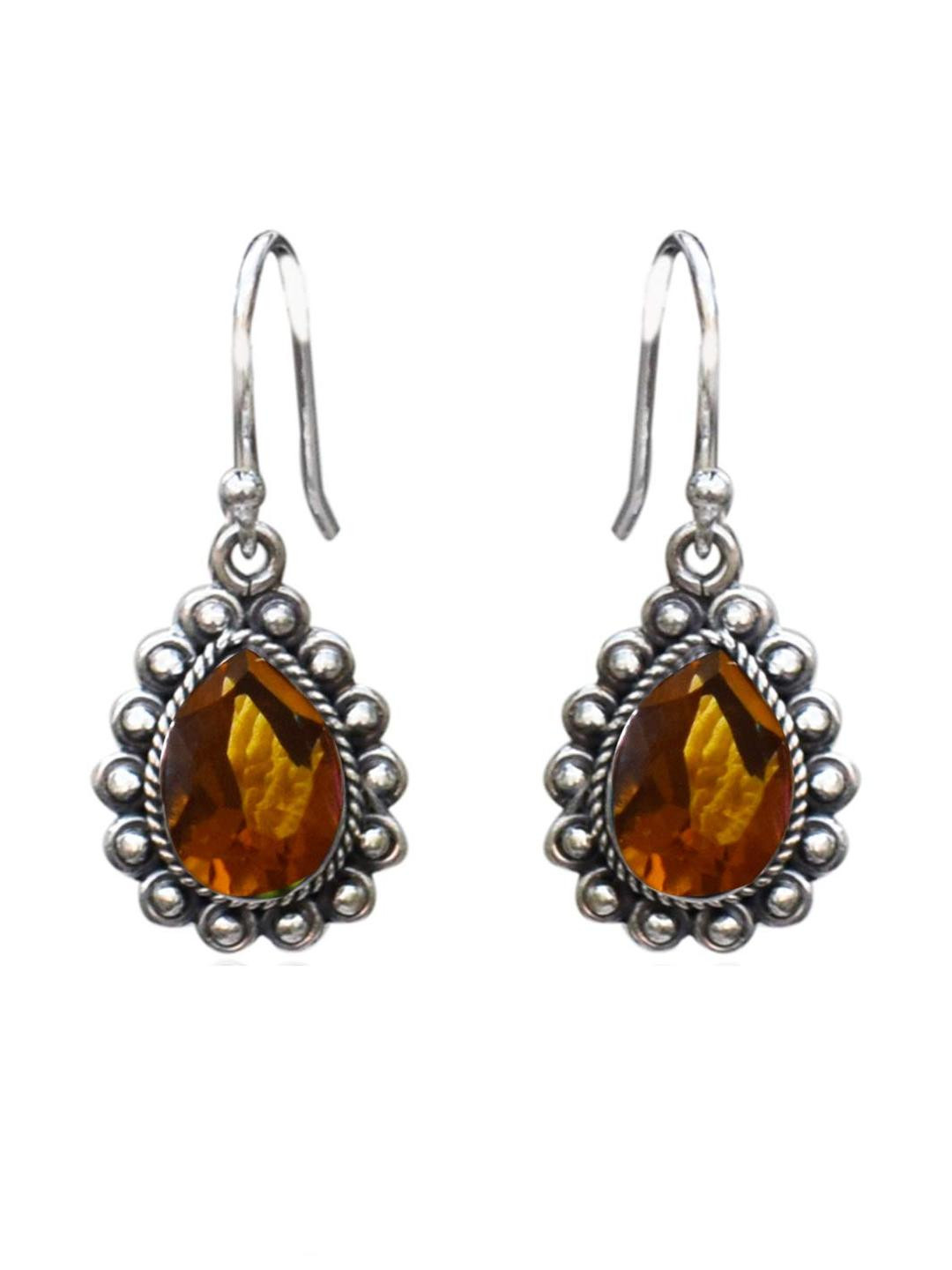 Silver Planets 92.5-925 Sterling Silver Citrine Stone Dangle & Drop Earring for Women and Girls