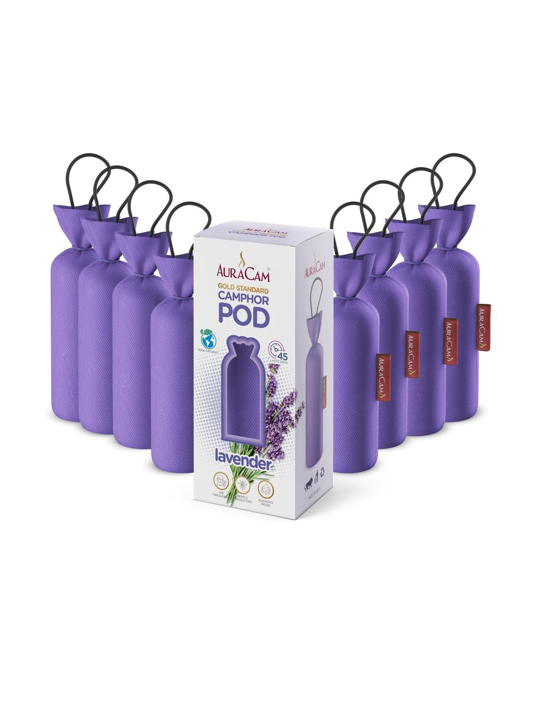 AuraCam Purple Set of 8 Lavender Camphor Air Freshener Cone