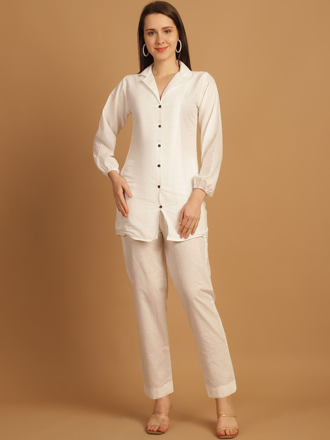 CORSICA Striped Cotton Collared Neck Long Sleeve Shirt With Trouser Co-Ords