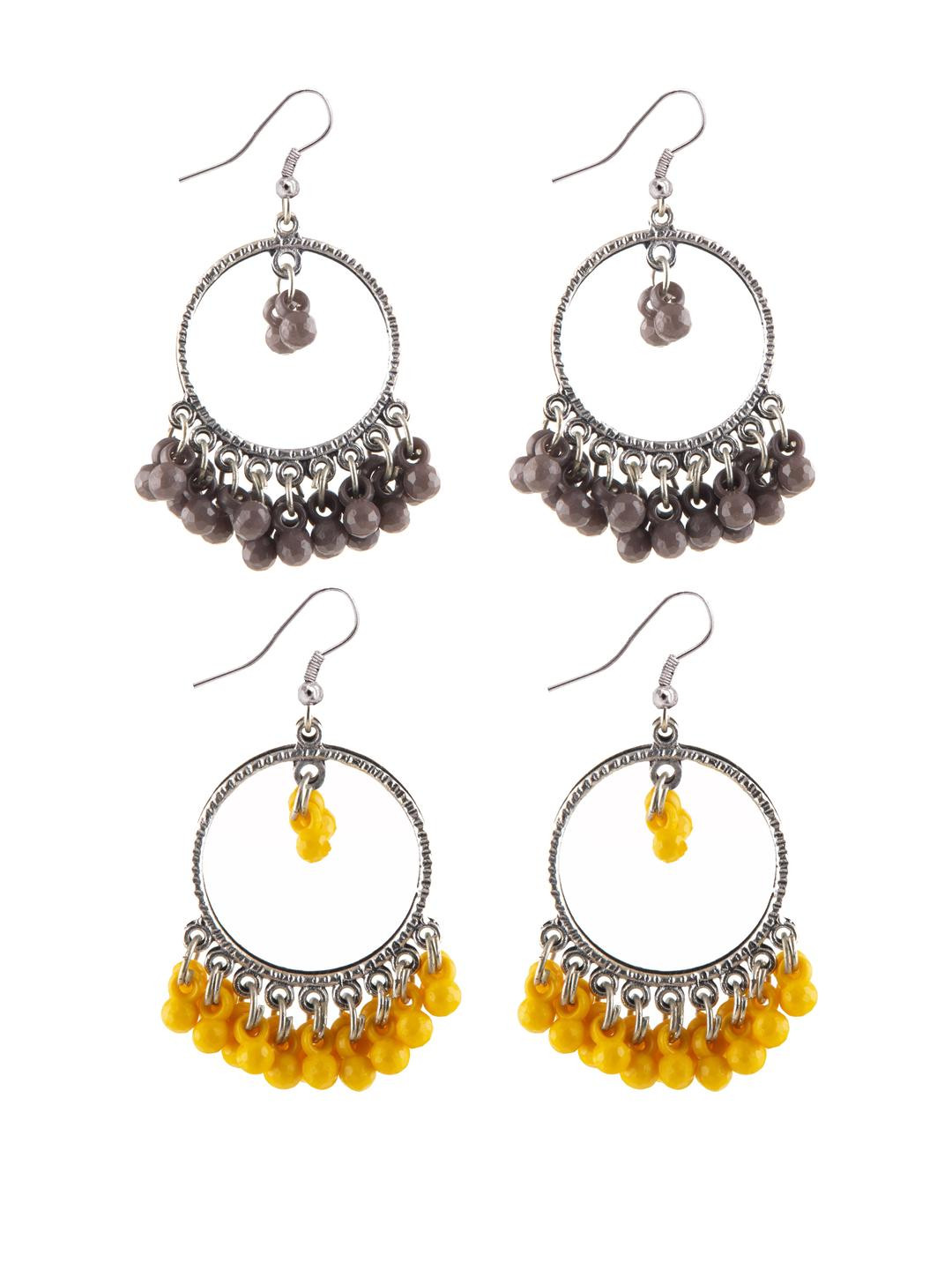 Combo Silver Oxidize Grey & Yellow  Earrings for Girls