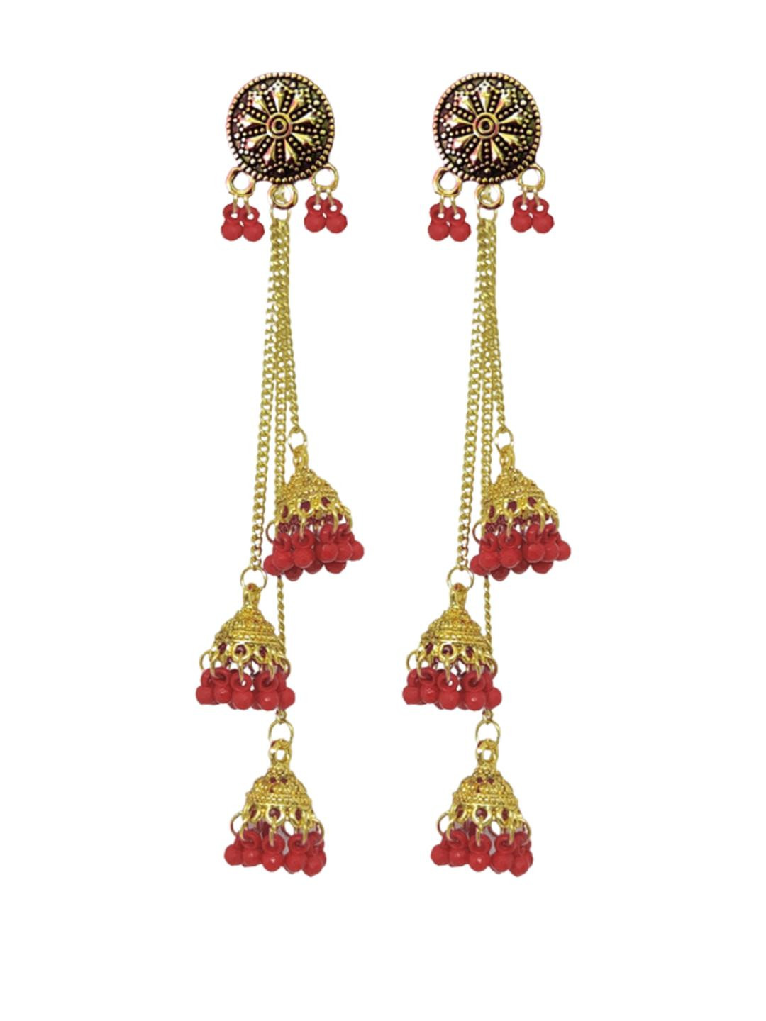 Weariton Women Red Gold-Plated With Breads And Jhumkas Earrings