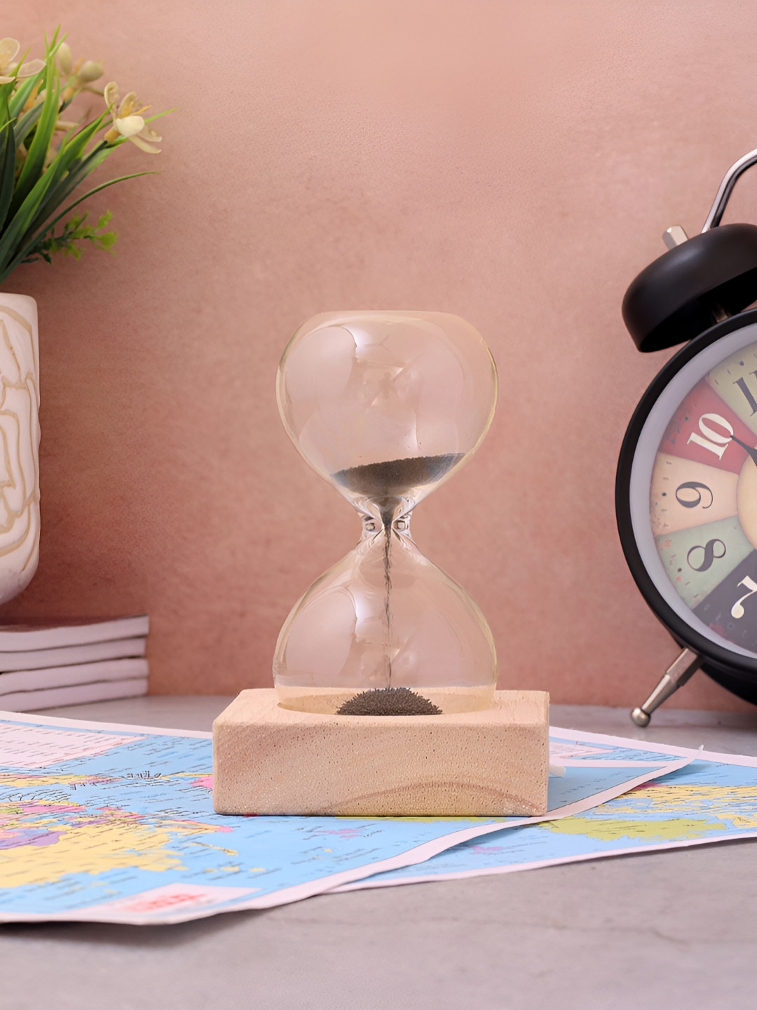 EXIM DECOR Black Innovative Magnetic Sand Timer Showpiece