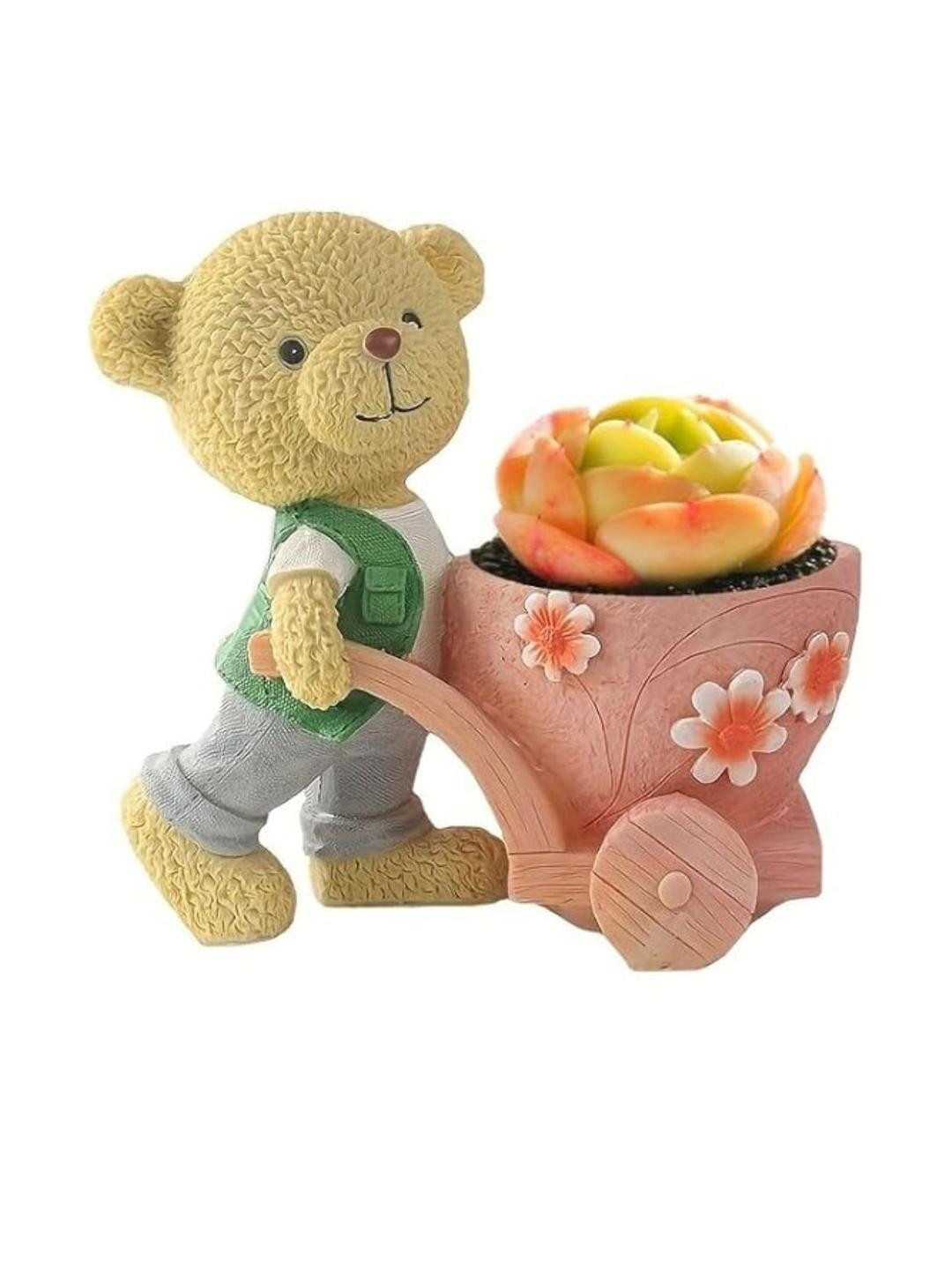 Sturdy Resin Bonsai Container Bear Decor Flower Holder Home Decor Planter Peach