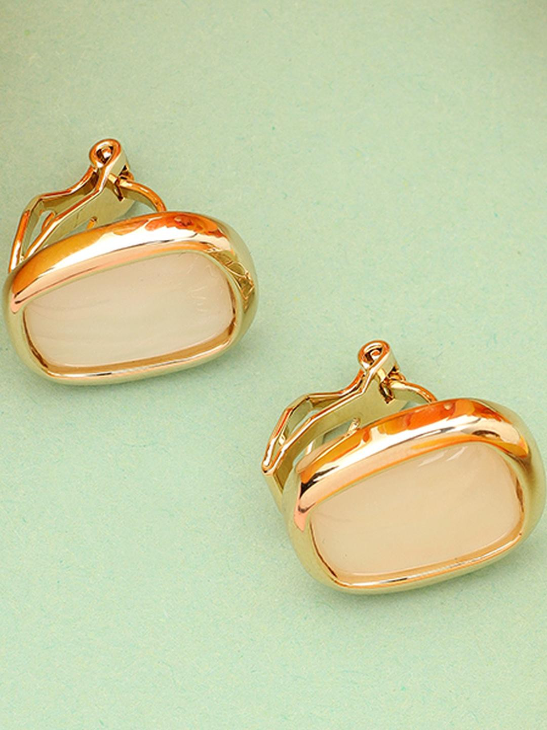 Beenth & DonethOval White Stone Gold Plated Earrings