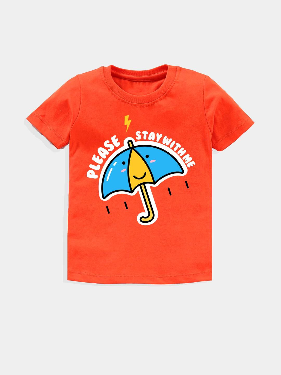 KAVEE Pure Cotton Half Sleeves Text & Umbrella Printed Bio Washed Tee - Orange