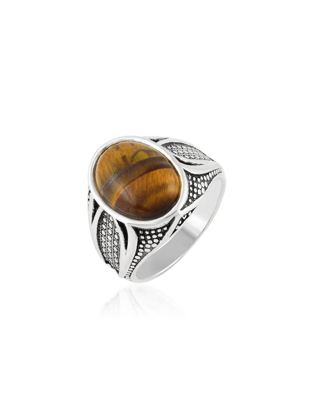 MEMOIR Brass-Silver Plated Ring with Cat eye stone