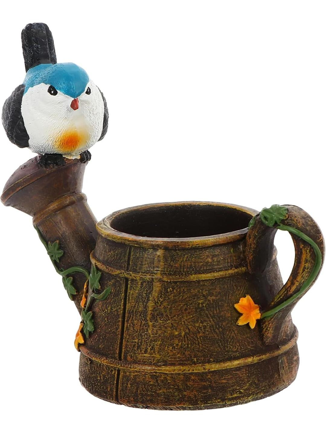 SSS SCULPTURE Multicoloured Watering Can Bird Idol Showpiece