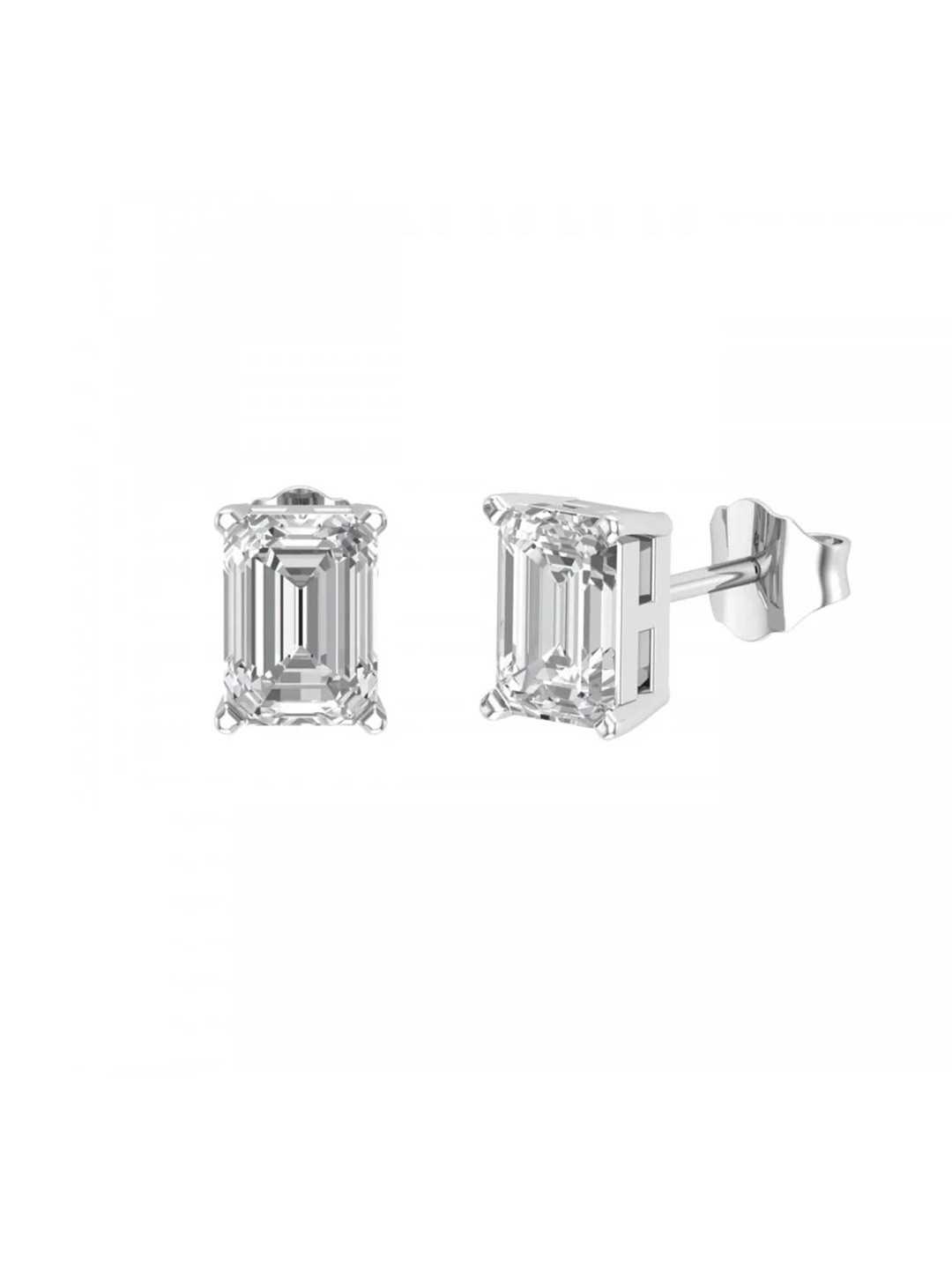 WOOYOU Unisex Set Of 3 Silver Rhodium-Plated CZ Studded Square Studs