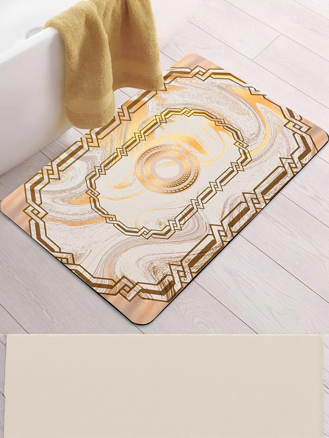 IVAZA Soft Peach Geometric Patterned 500 GSM Bathmat