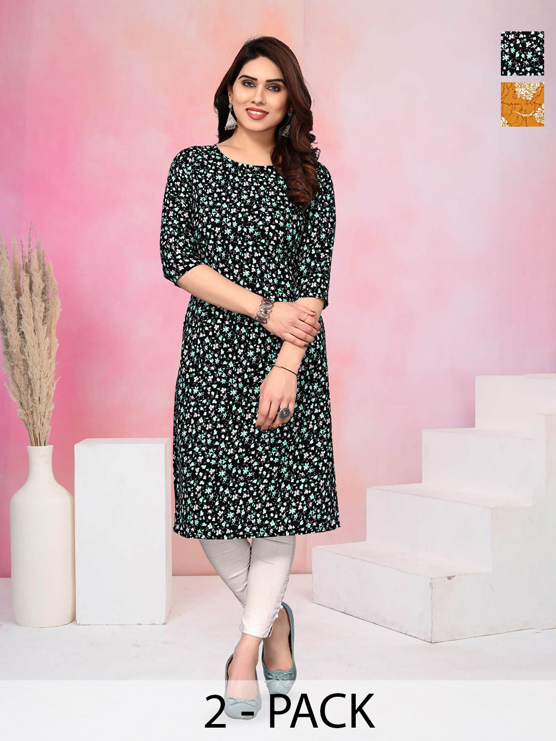 KETAKI FASHION Women Pck Of 2 Floral Printed Crepe Straight Kurta