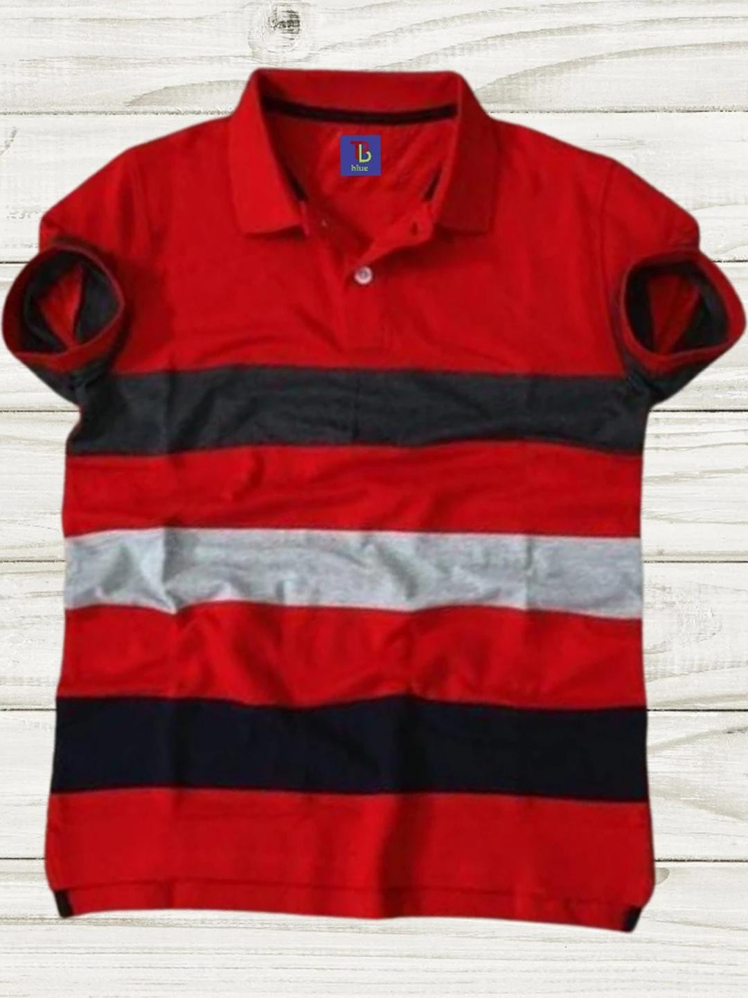 TB BLUE Boys Striped Polo Collar Slim Fit T-shirt
