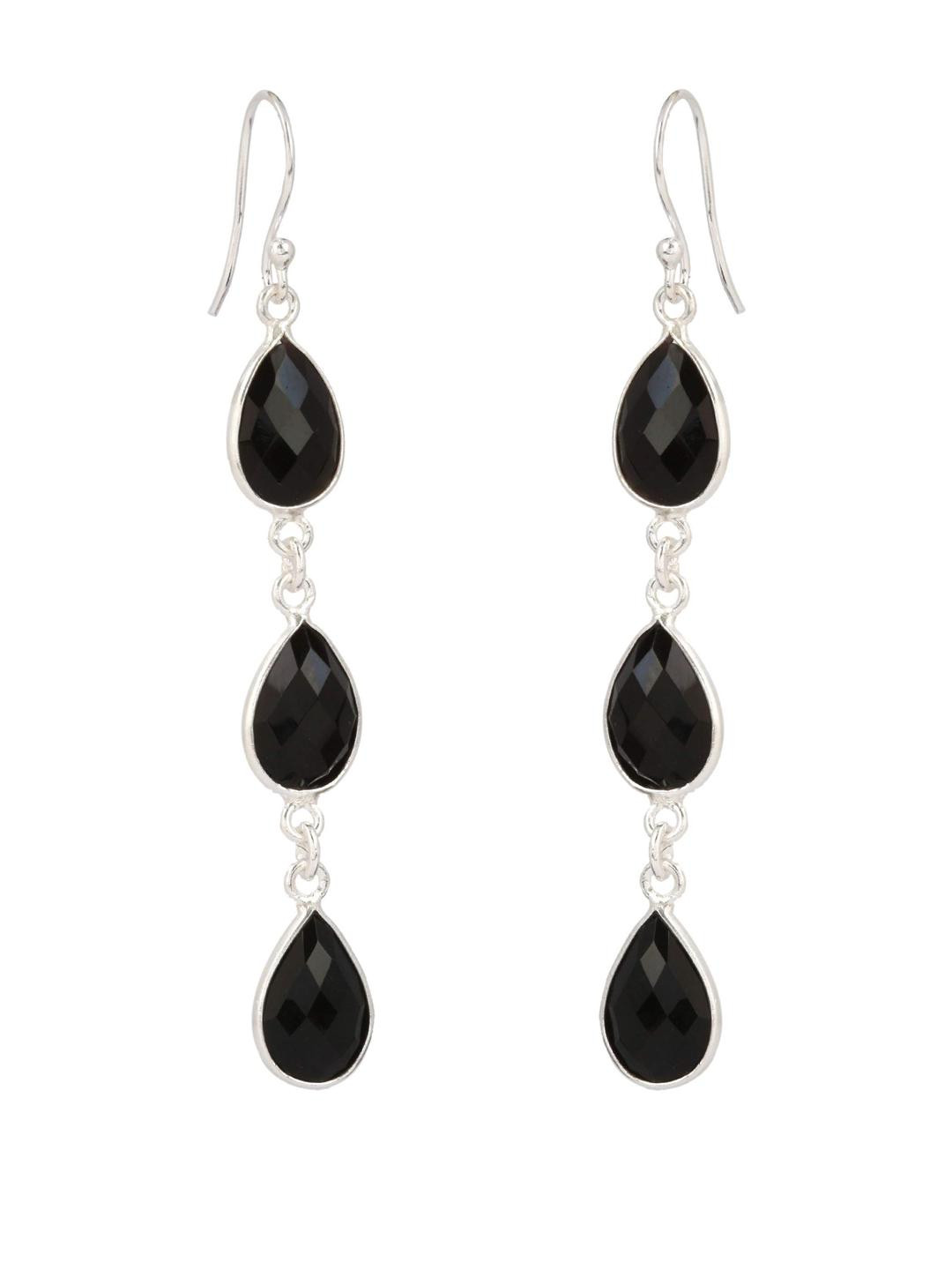 Silver Planets 92.5-925 Sterling Silver Black Onyx Stone Fashion Long Hanging Latest Earrings for Women and Girls