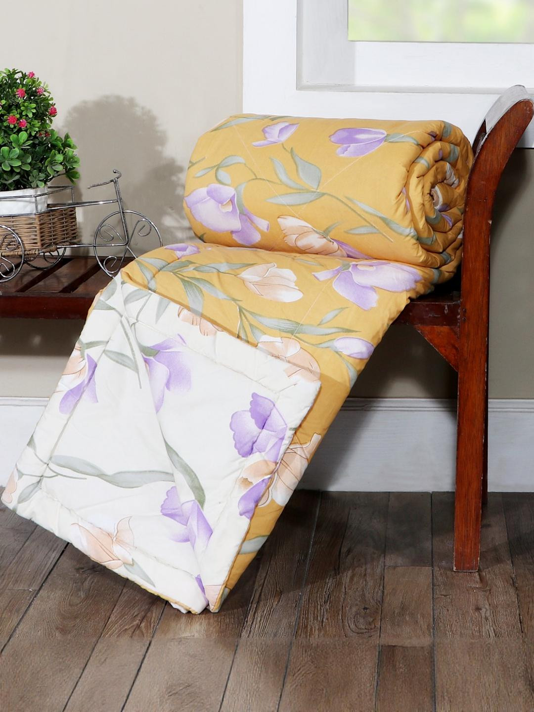 REALDREAM Orange & White Floral AC Room Double Bed Comforter