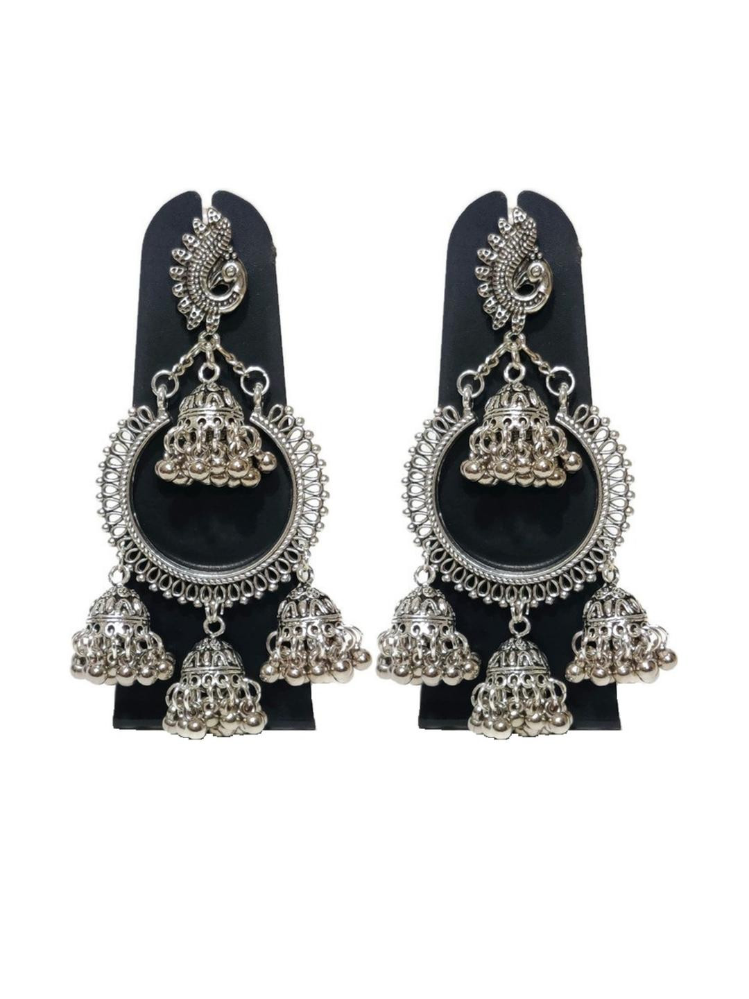 Weariton Silver Oxidized Peacock Jhumka Earrings