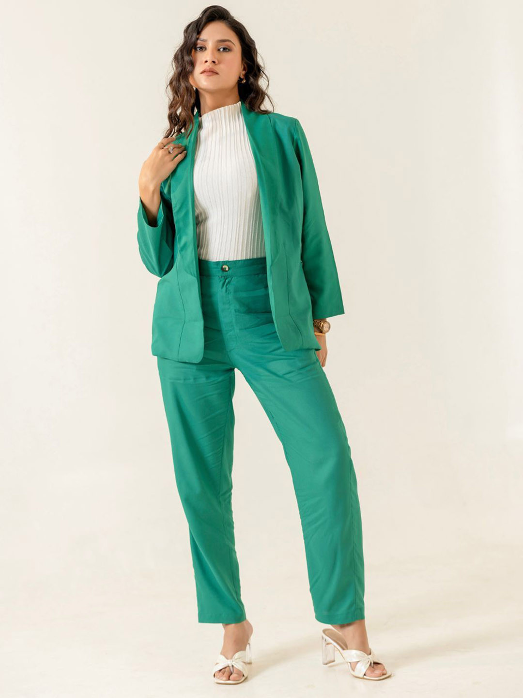 MISRI Pure Cotton Round Neck Long Sleeves T-Shirt & Jacket With Trouser Co-Ords