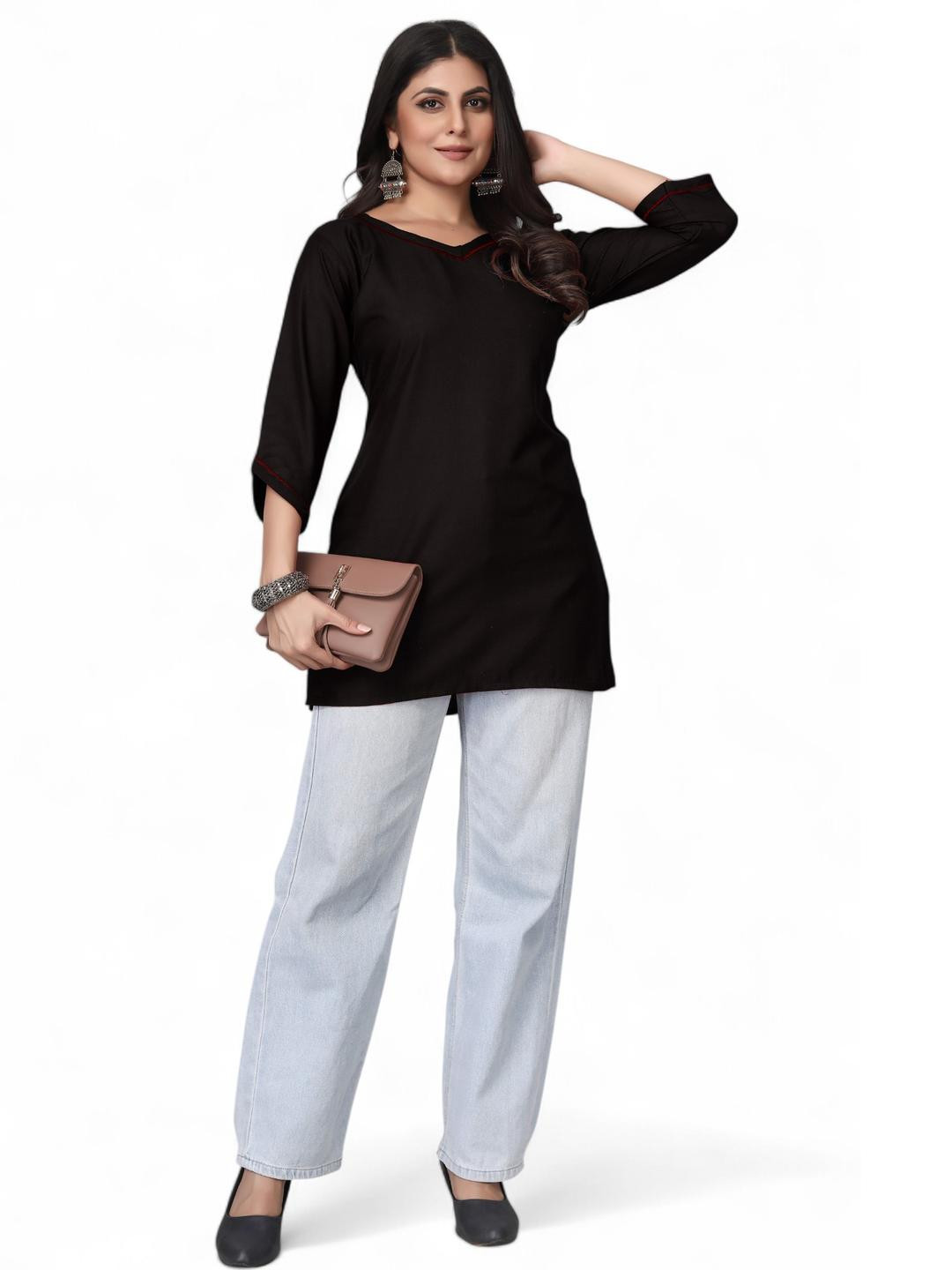 Fabtown Women Solid Black Tunic