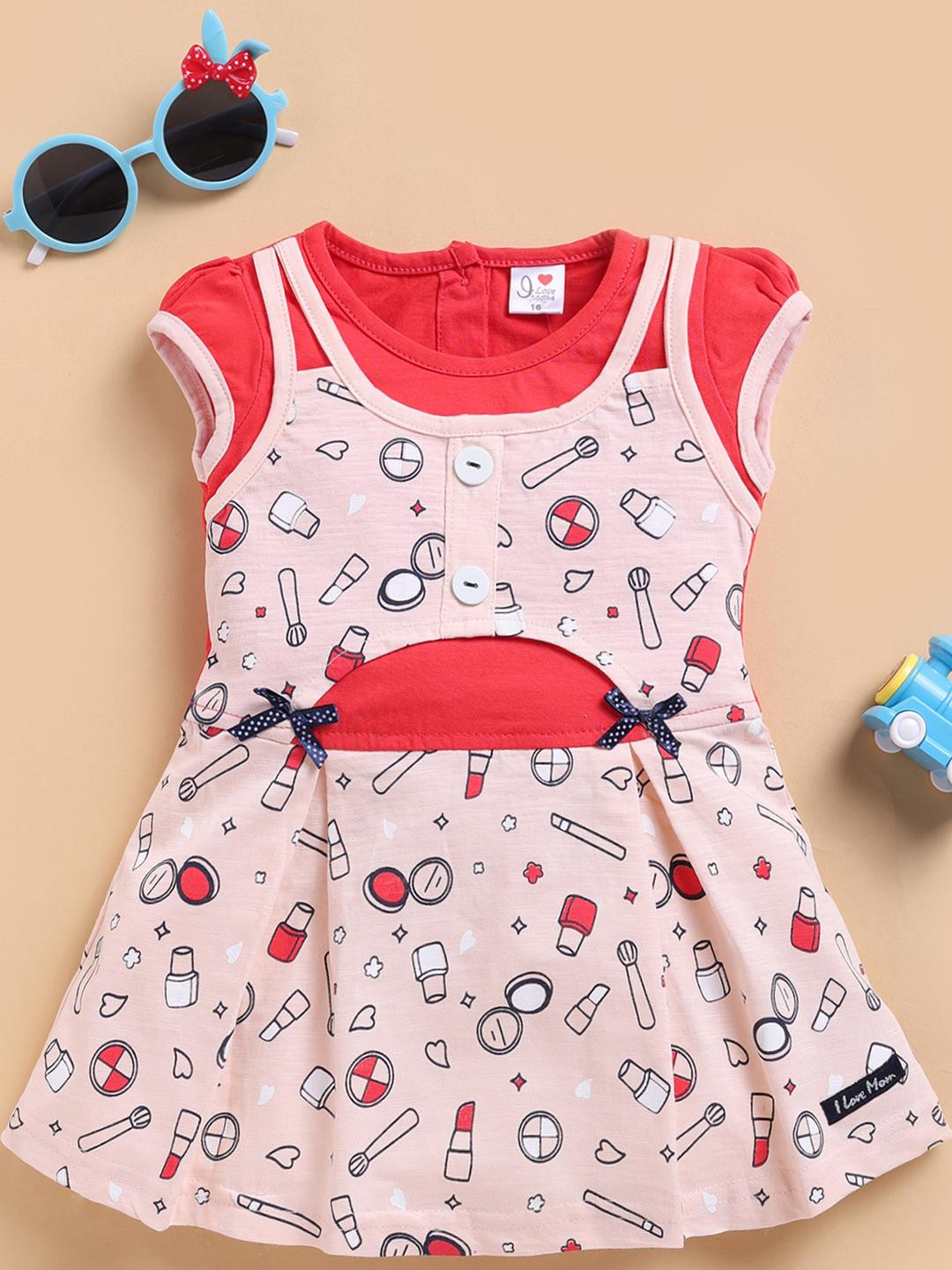 I LOVE MOM Girls Peach Dresses
