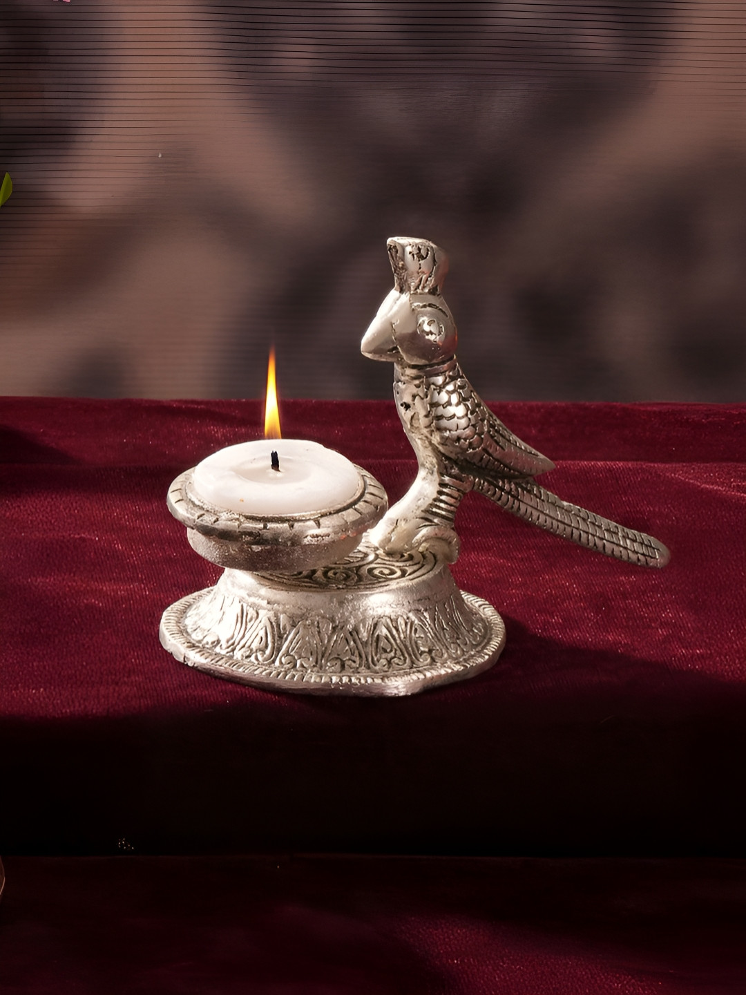 Homspurts Silver-Toned Parrot Shaped Candle Holder