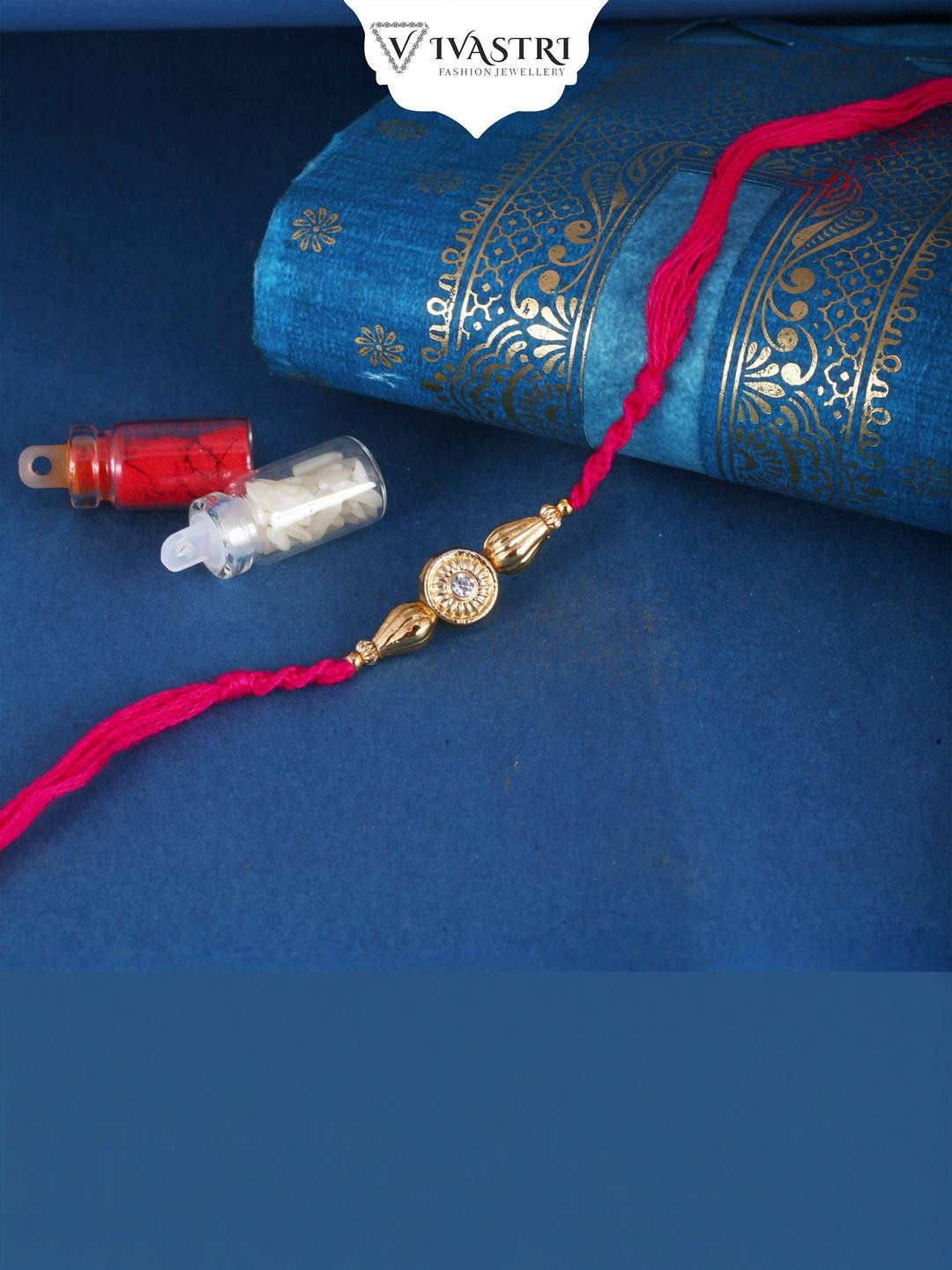 Vivastri CZ Stone  Gold and Rhodium Plated Alloy Rakhi for Lovely Brother [VIVA1205RKG]
