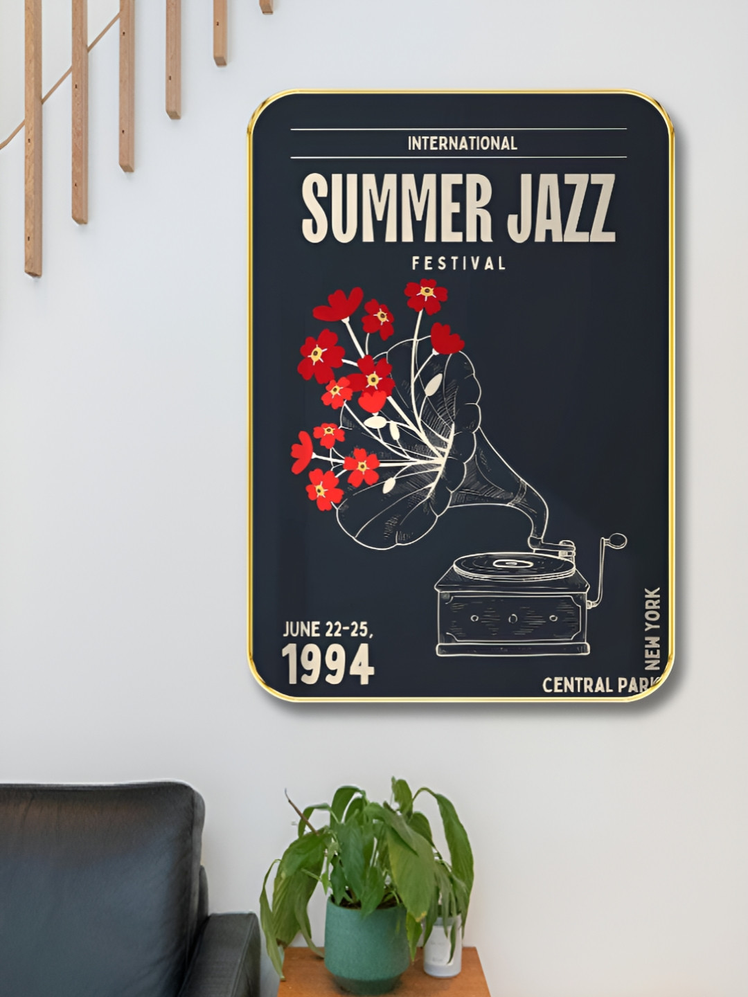 Livin'luxe Black & Red Wooden Vintage Summer Jazz Festival Wall Art