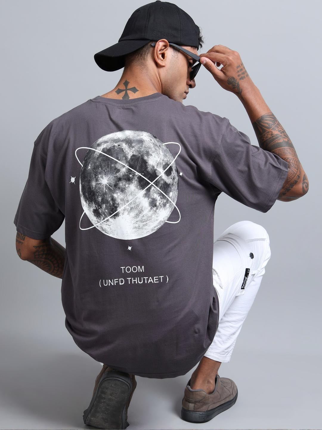 encore by INVICTUS Graphic Printed Drop-Shoulder Sleeves Cotton Oversized T-shirt