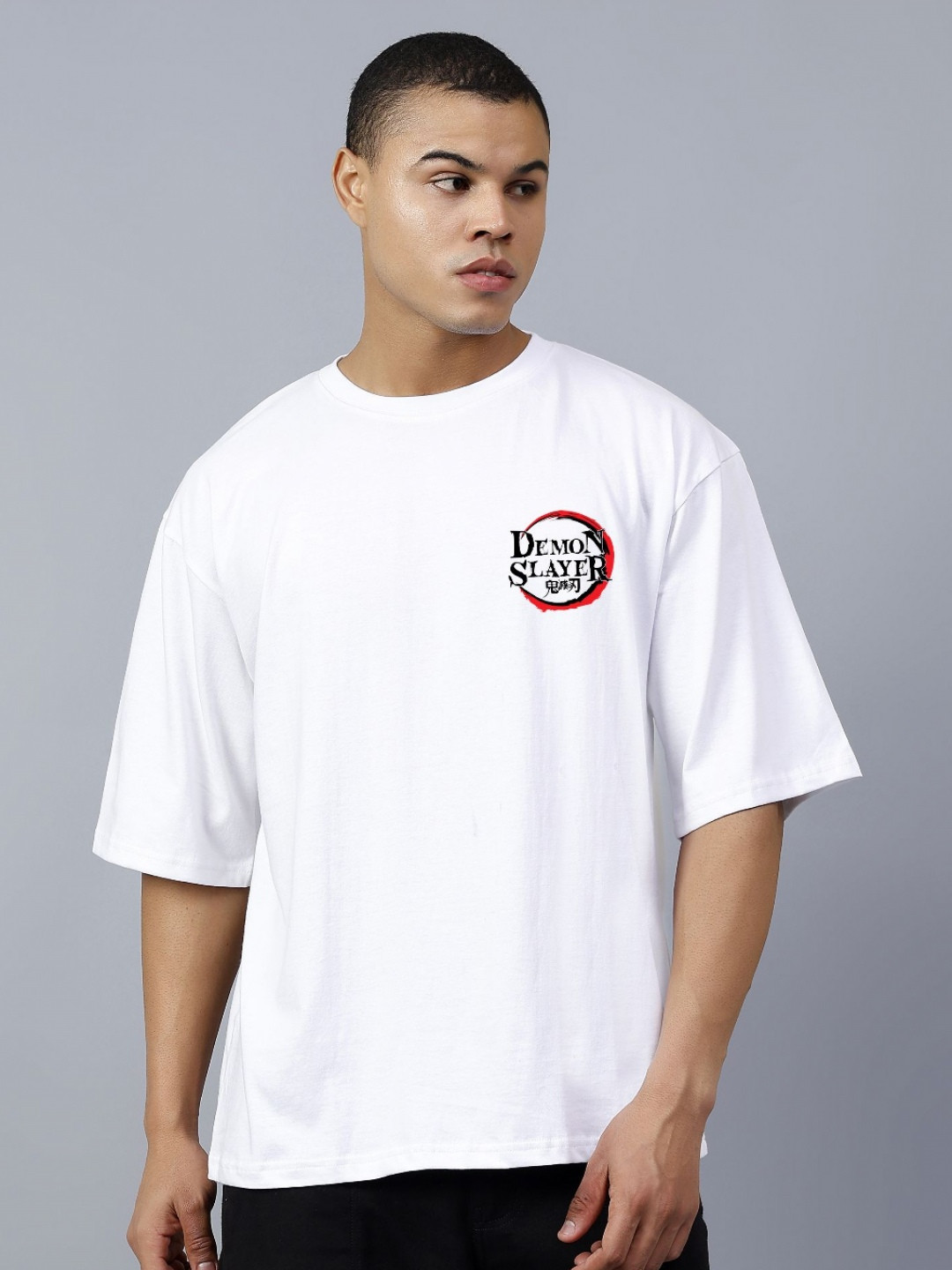 CODE OF HONOUR Men Demon Slayer Typography Printed Round Neck Cotton T-shirt