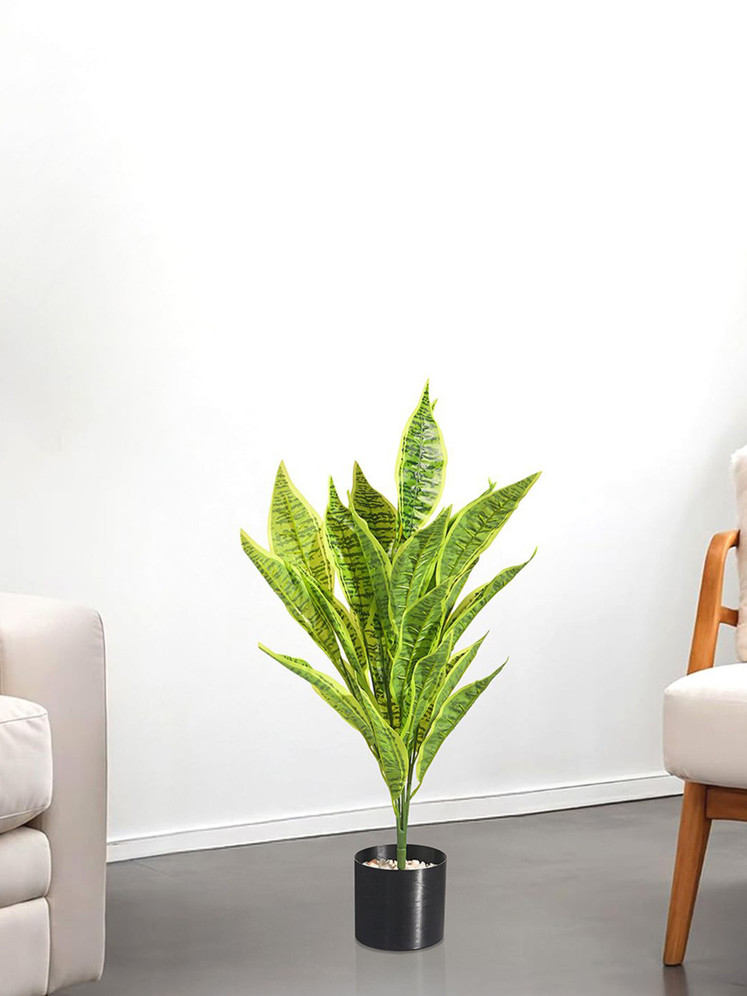 Kuber Industries Green & Black Croton Artificial Plant With Pot