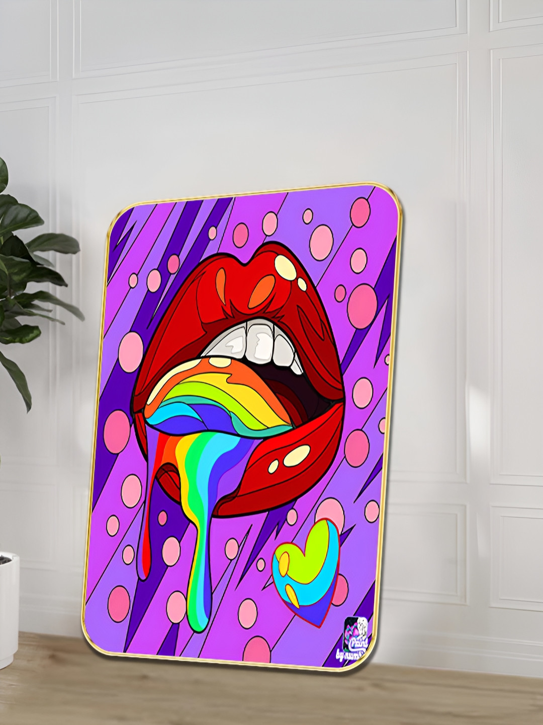SAF Purple & Red Wood Rainbow Lips Pop Wall Art