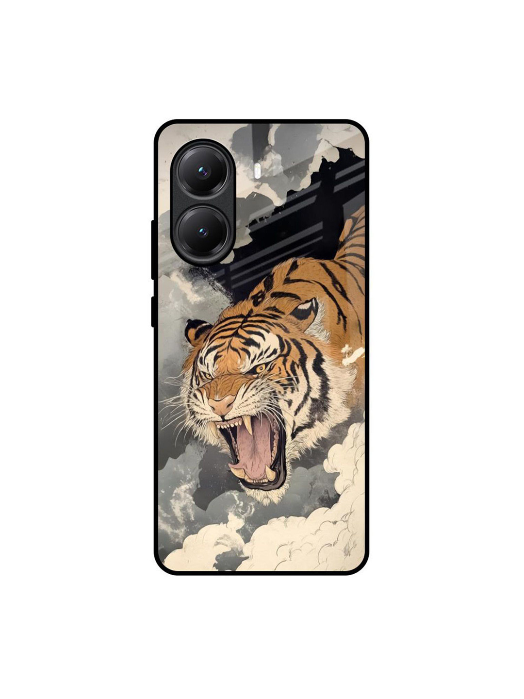 QRIOH Unisex Qrioh Raging Tiger Printed Poco X7 Pro 5G Glass Back Case Mobile Accessories