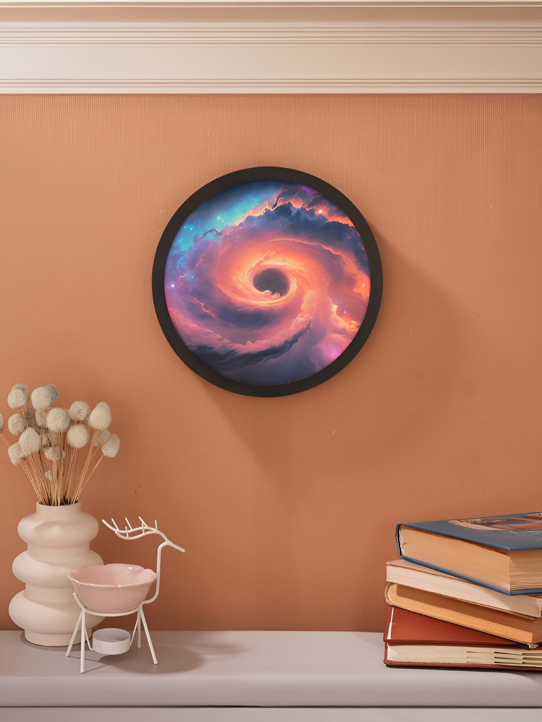 Homspurts Black & Orange Luminous Galaxy MDF Wooden Round Wall Lamp