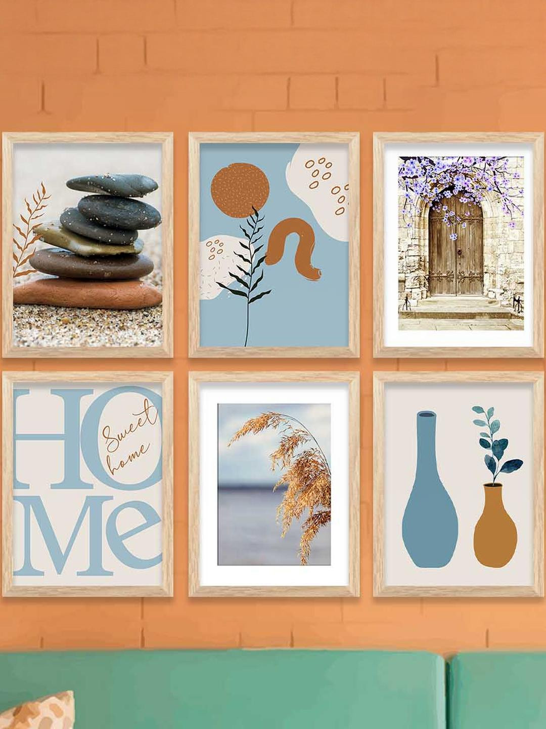 WALLLANE Brown Wood Abstract Wall Paintings - Set of 6