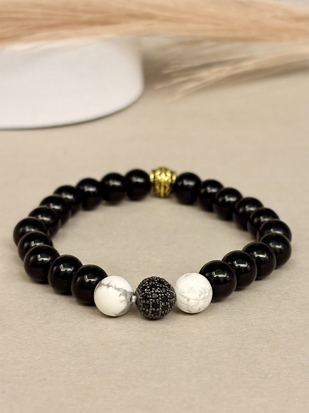 SANAA CREATIONS Unisex Onyx Antique Elasticated Bracelet