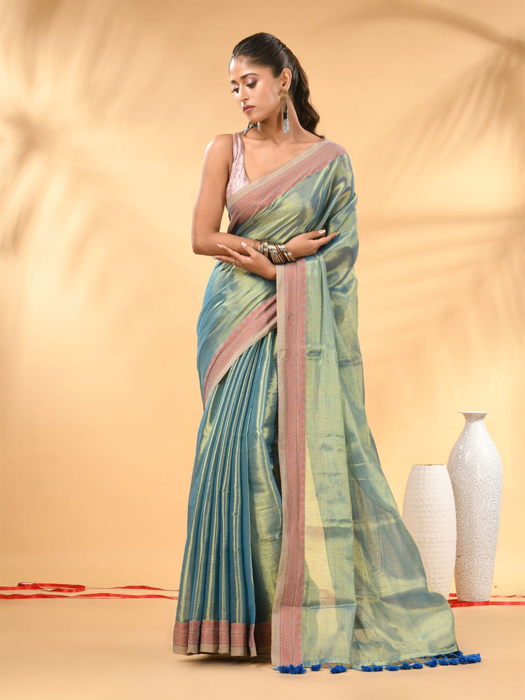 Charukriti Solid Woven Design Broder Tissue Saree