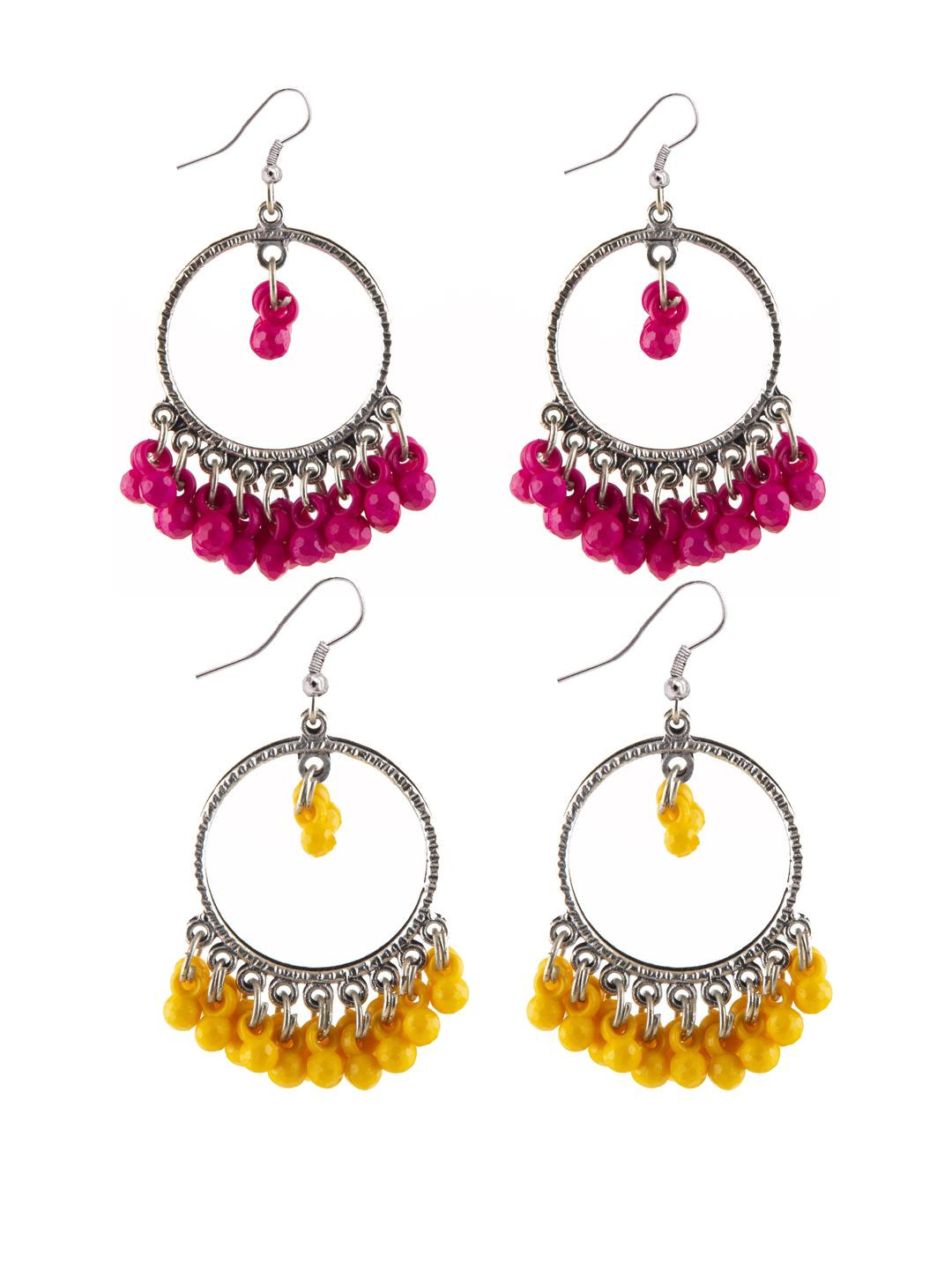 Combo Silver Oxidize Pink & Yellow Earrings for Girls
