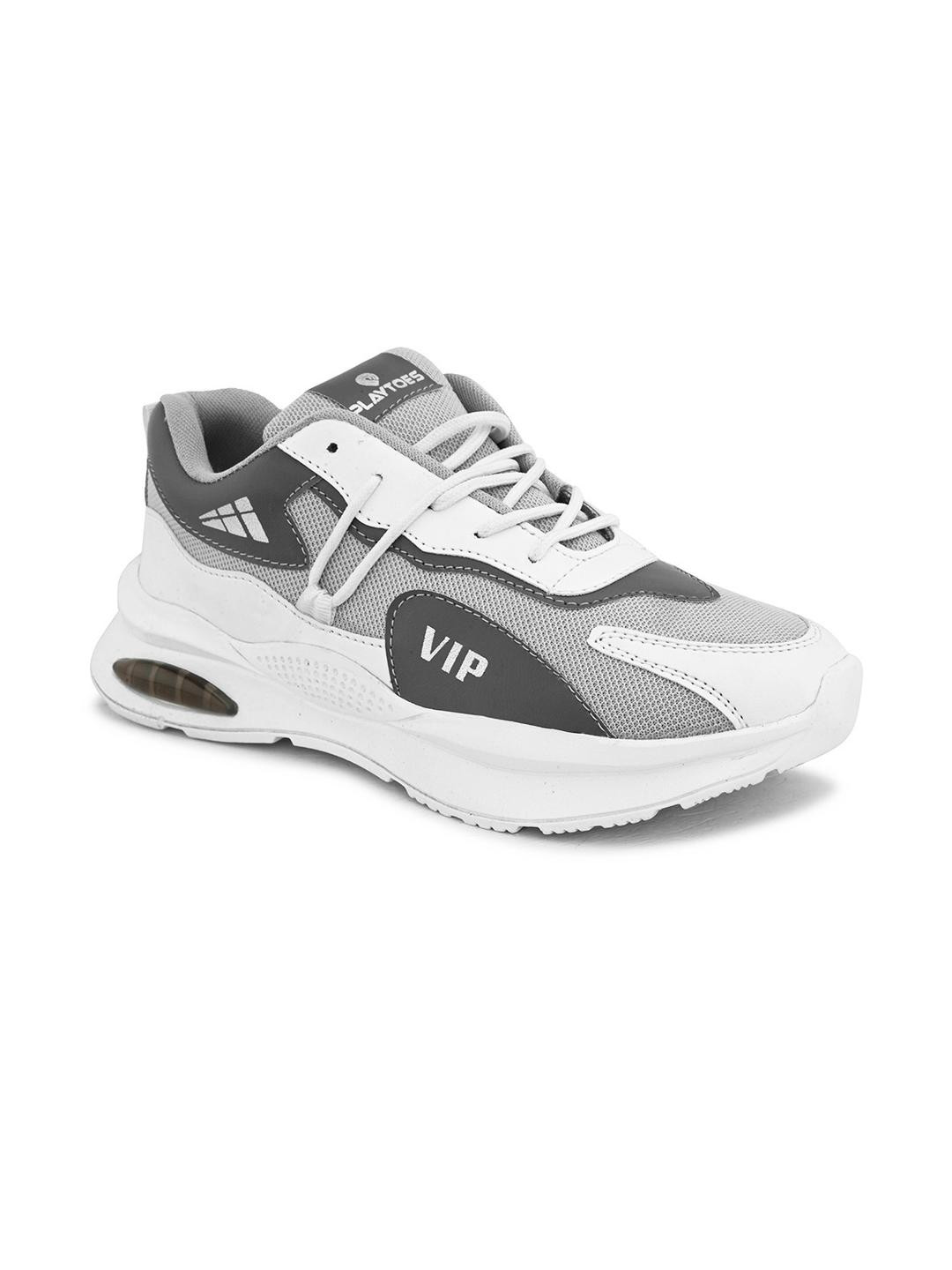 PLAYTOES Men White And Grey Textured Sports Shoes