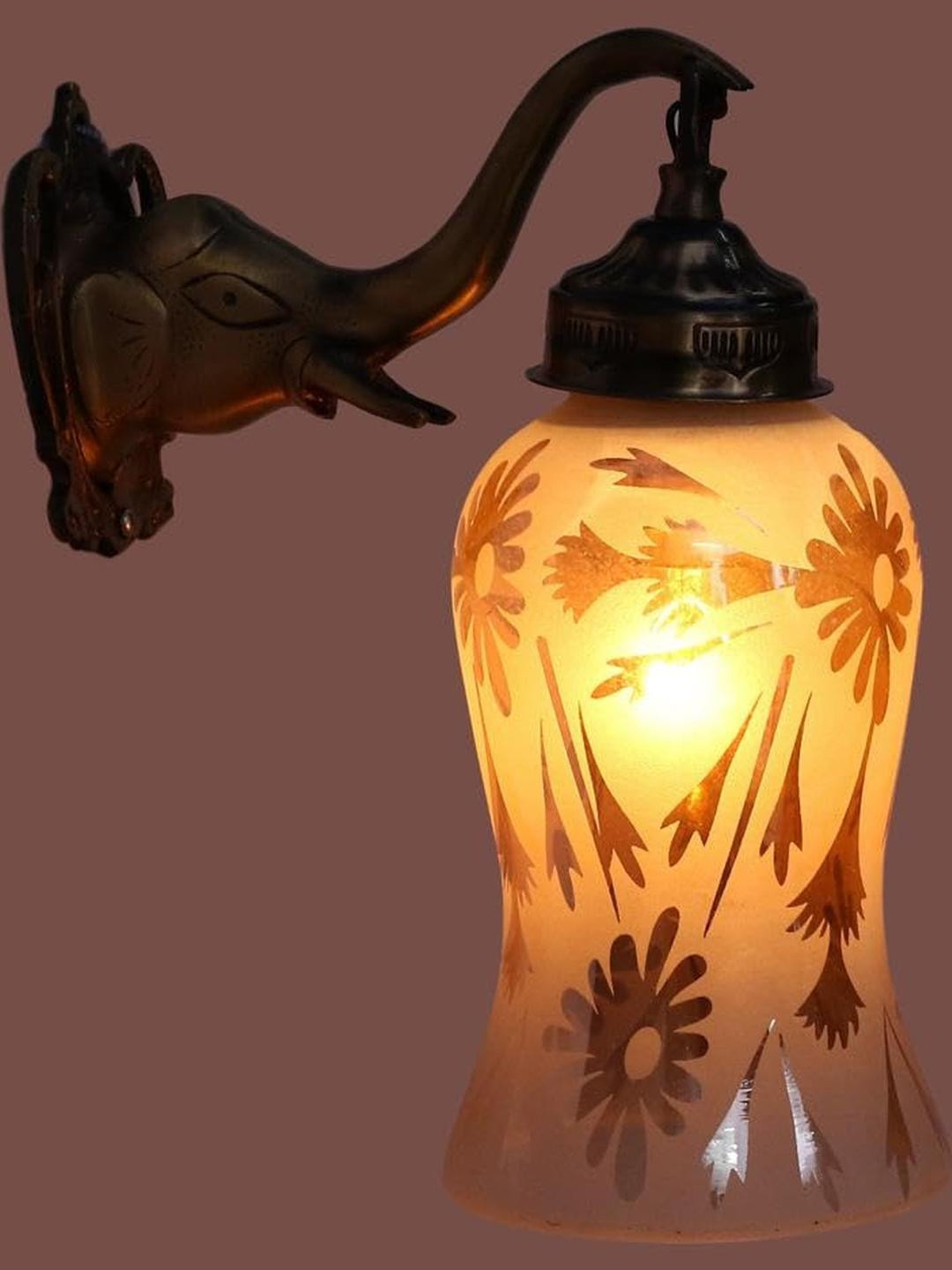 SOMIL Set of 2 White & Gold-Toned Printed Glass Cylinder Shaped Wall Lamp