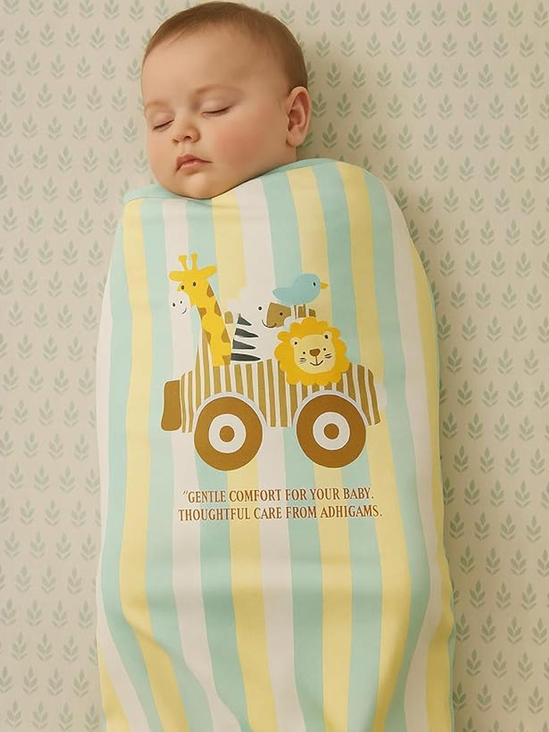 Adhigams Kids Yellow & Blue Striped Pure Cotton Summer Blanket